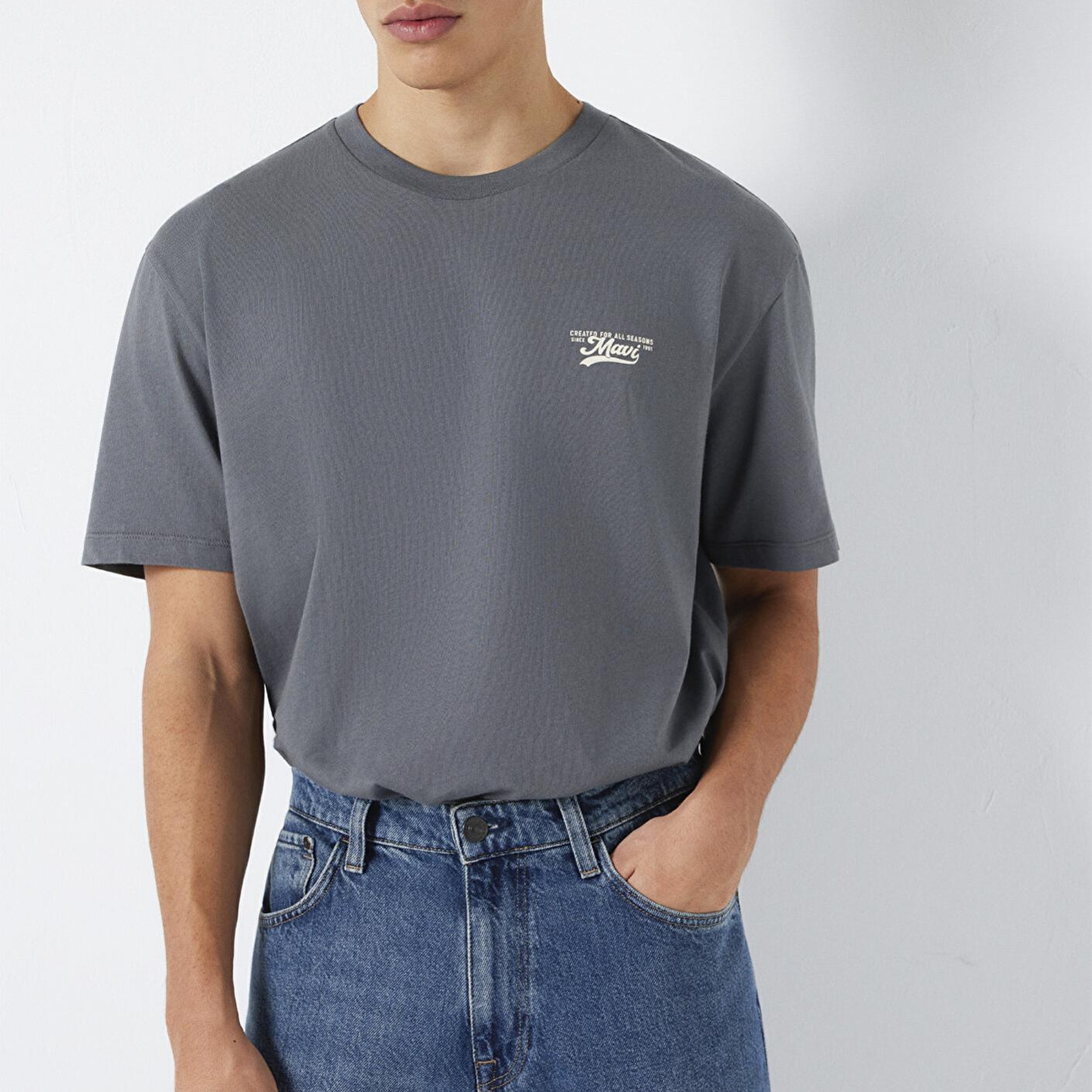 Mavi Mavi Baskılı Gri Tişört Loose Fit / Bol Rahat Kesim 0612840-80776