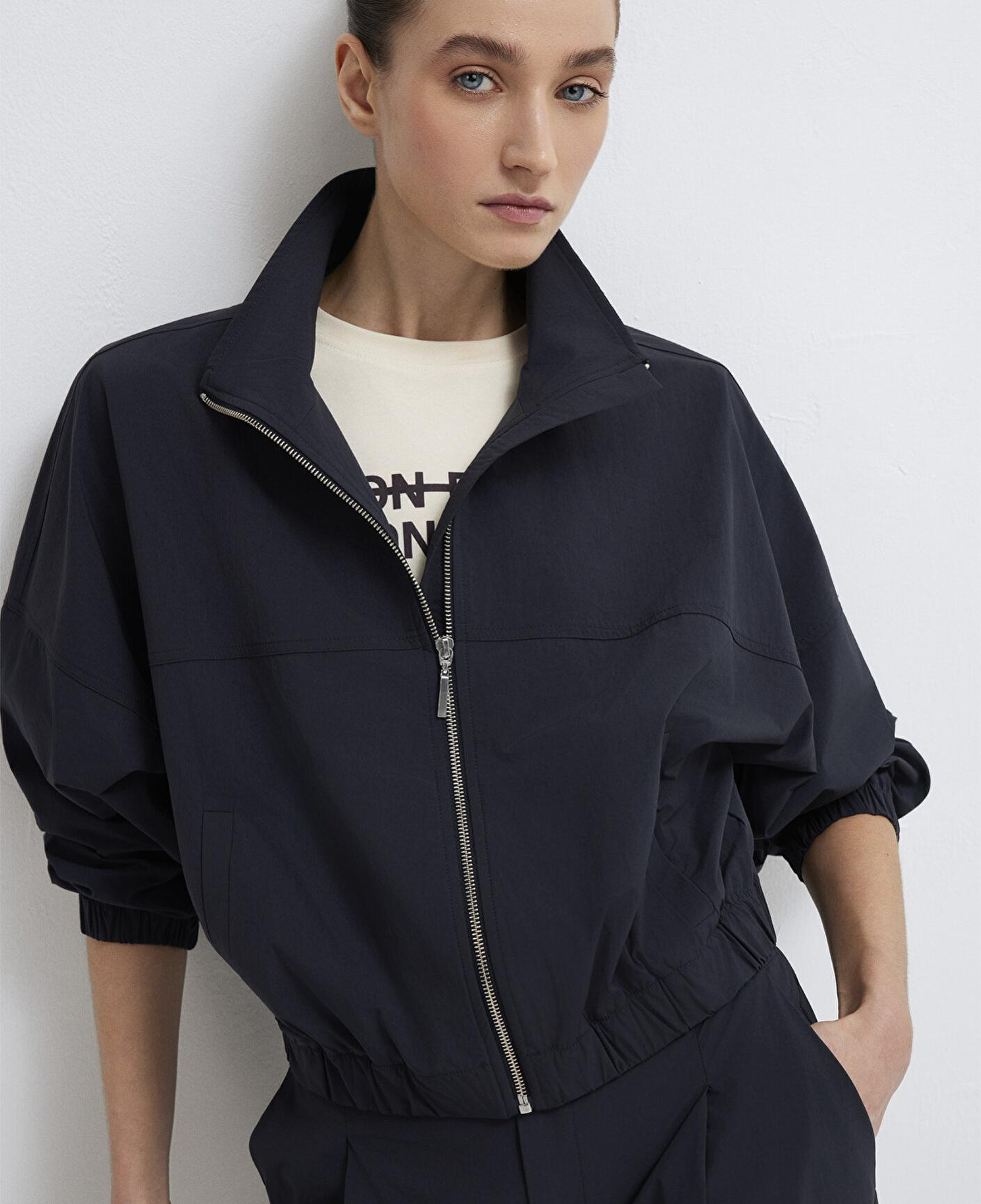 Mavi Dik Yaka Antrasit İnce Ceket Loose Fit / Bol Rahat Kesim 1211507-900