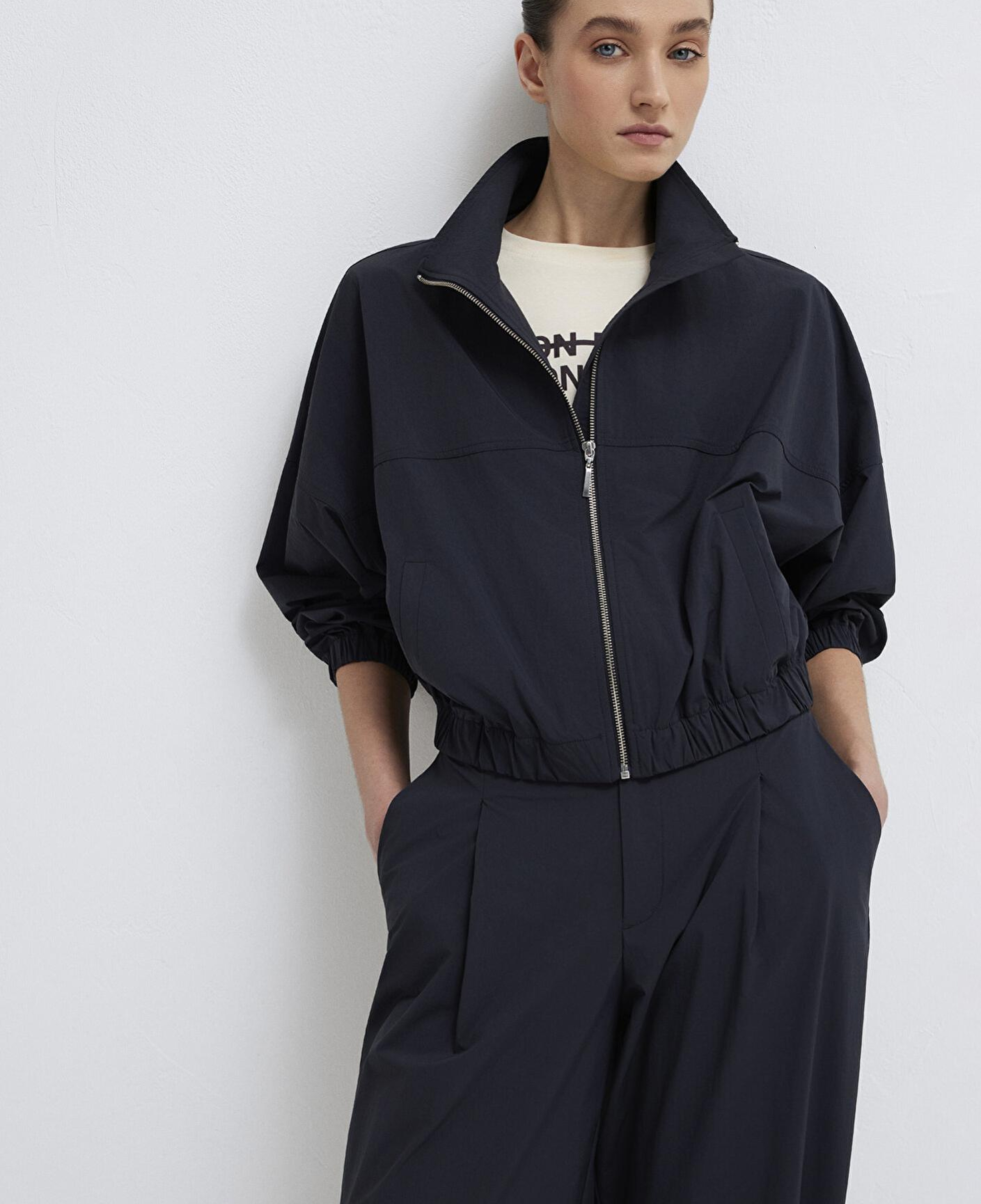 Mavi Dik Yaka Antrasit İnce Ceket Loose Fit / Bol Rahat Kesim 1211507-900