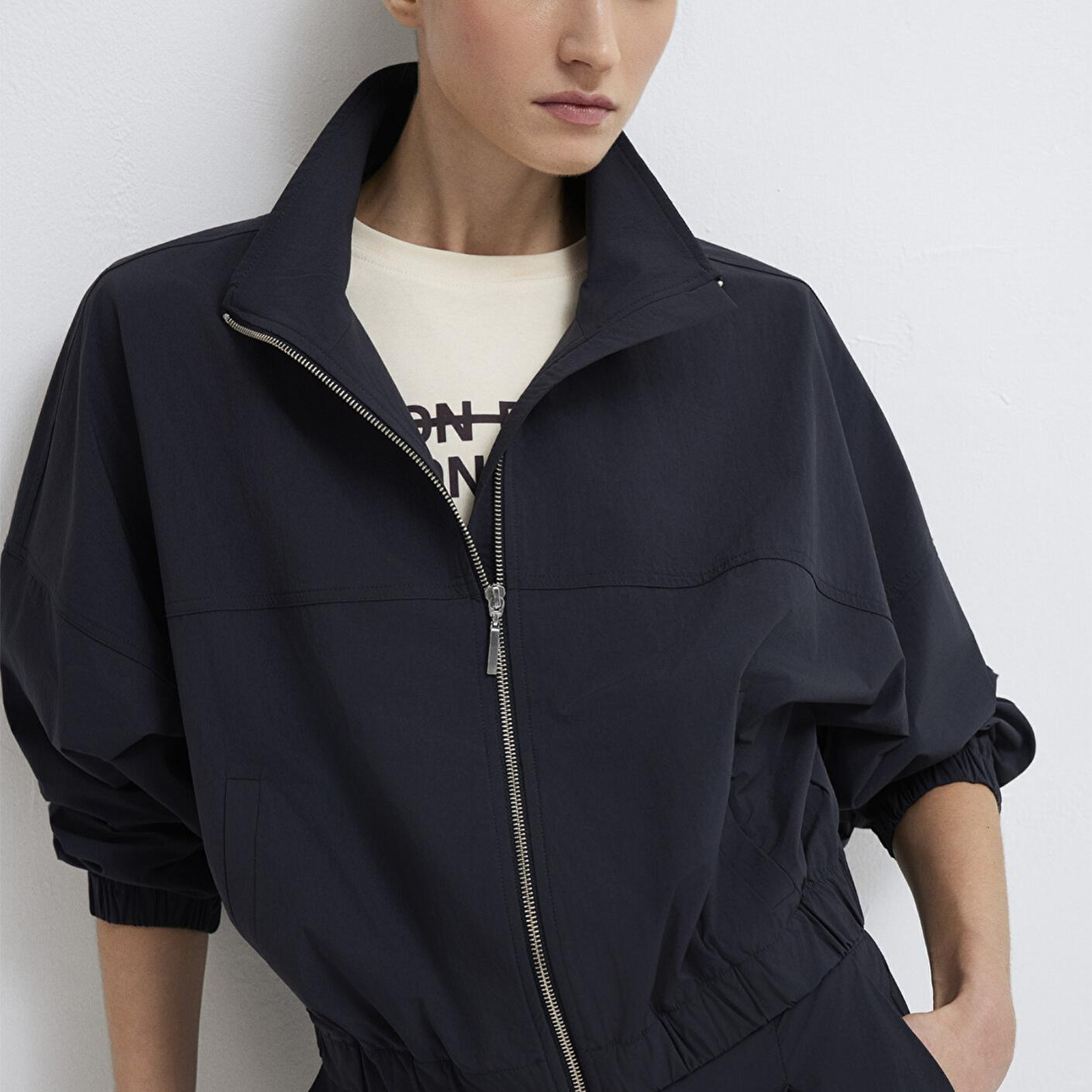 Mavi Dik Yaka Antrasit İnce Ceket Loose Fit / Bol Rahat Kesim 1211507-900