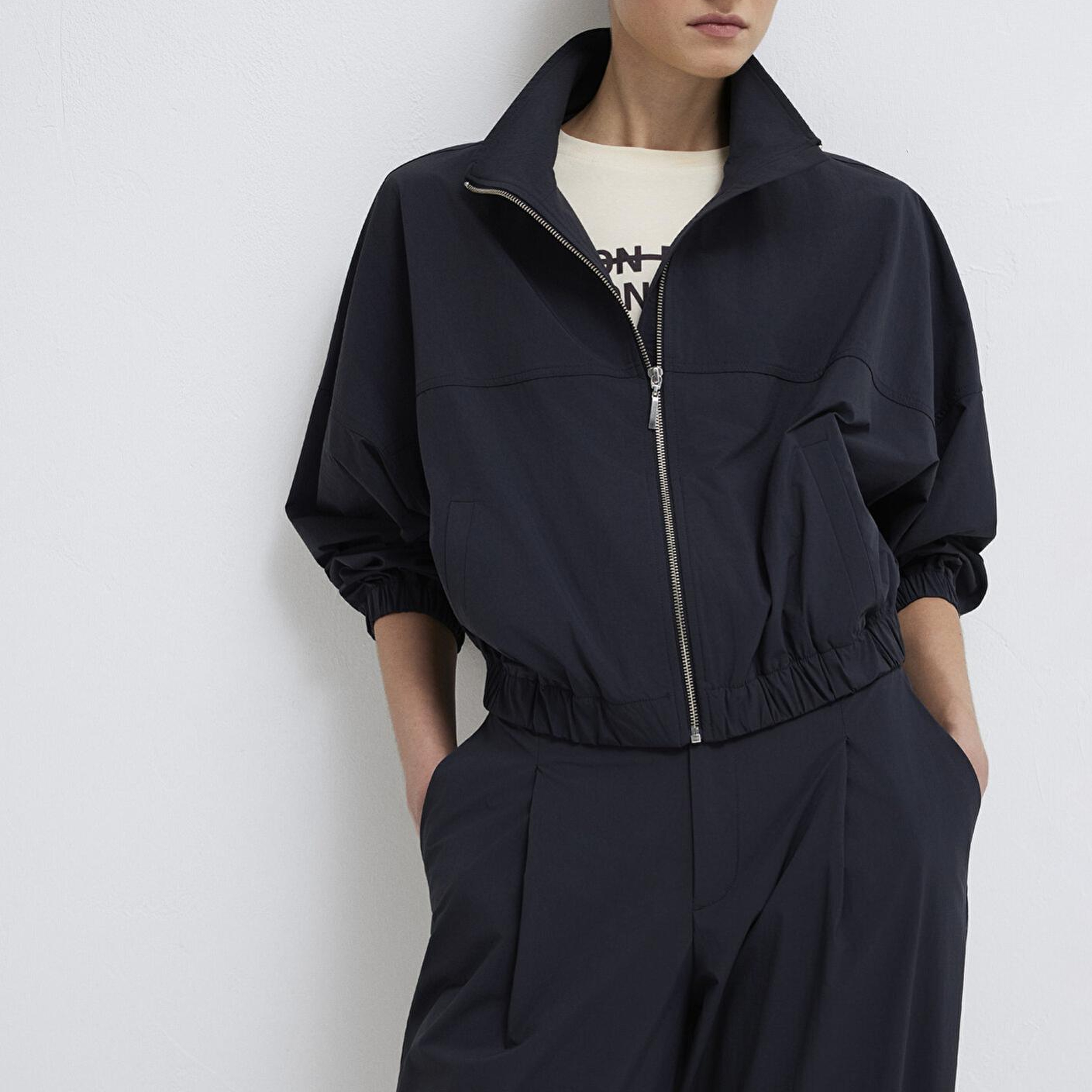 Mavi Dik Yaka Antrasit İnce Ceket Loose Fit / Bol Rahat Kesim 1211507-900