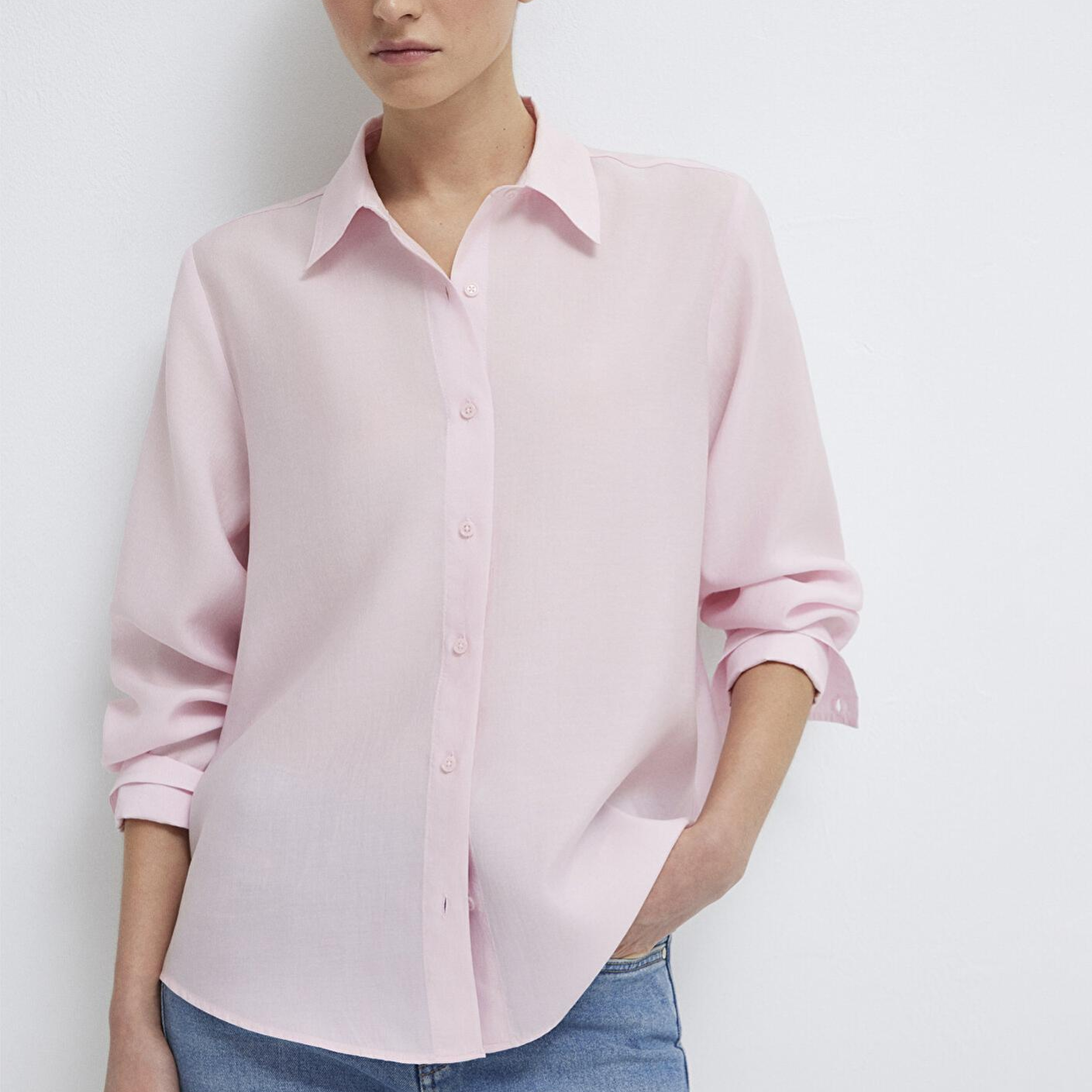 Mavi Pembe Tencel TM Liyosel Gömlek Loose Fit / Bol Rahat Kesim 1211373-91004