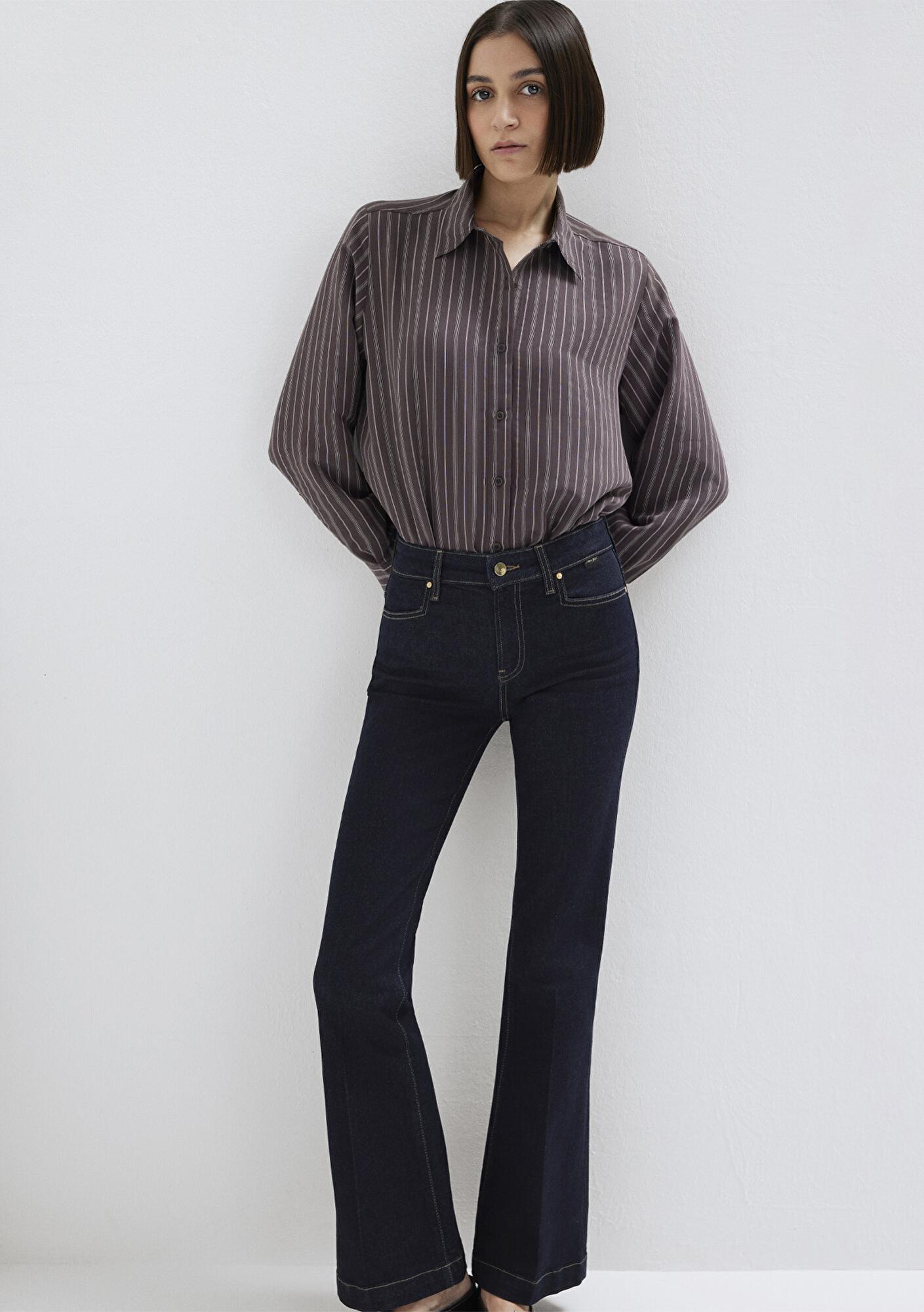 Mavi Mor (TENCEL™) Liyosel Gömlek Loose Fit / Bol Rahat Kesim 1211373-91534