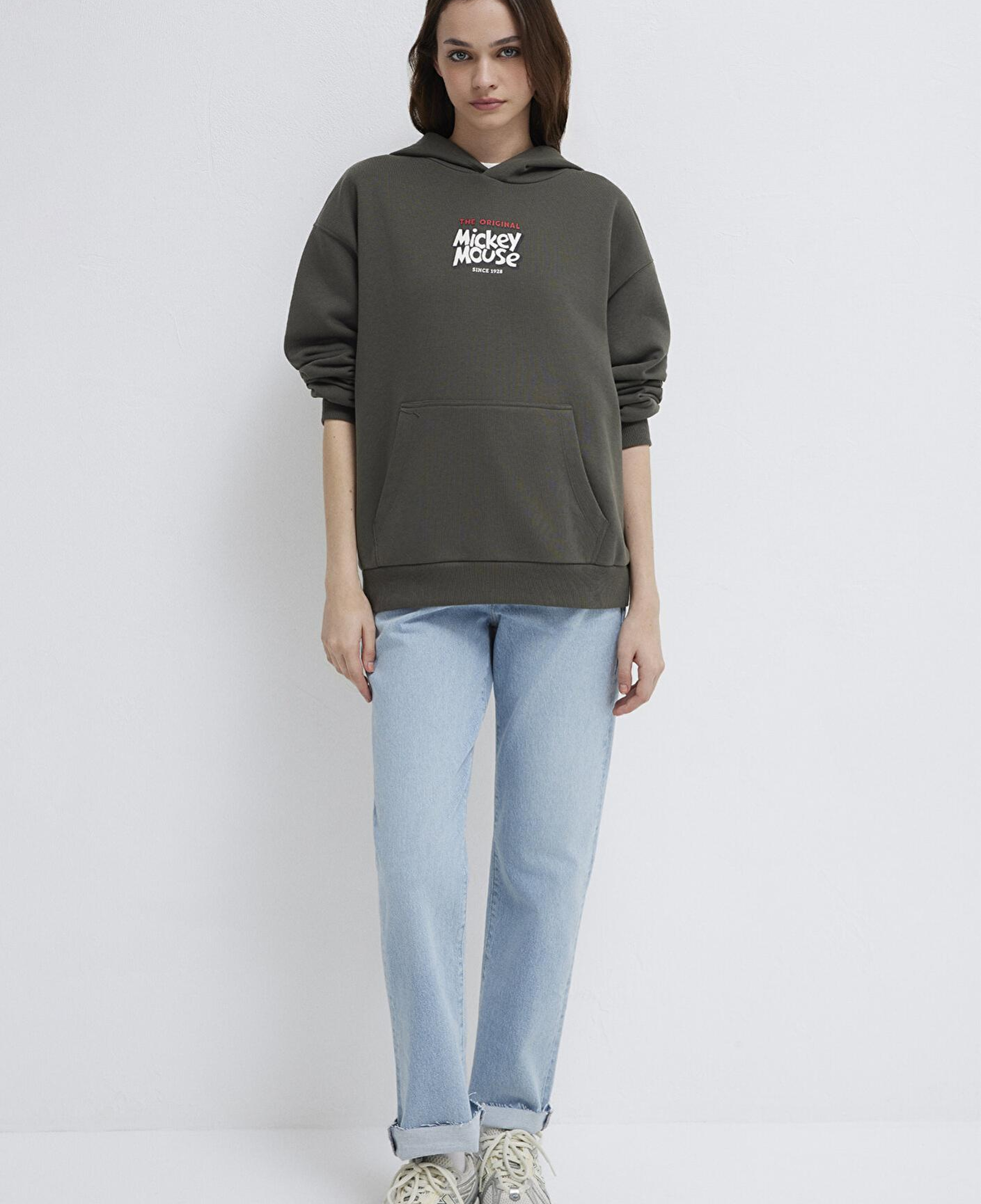 Mavi Mickey Mouse Sırt Baskılı Haki Sweatshirt 1S10521-71553