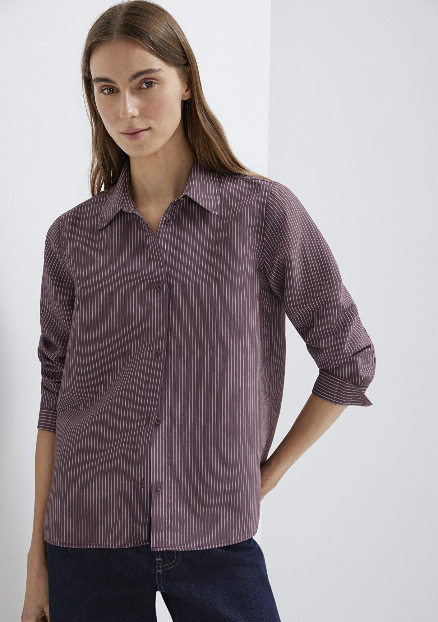 Mavi (TENCEL™) Liyosel Karışımlı Çizgili Gömlek Regular Fit / Normal Kesim 1211374-91569