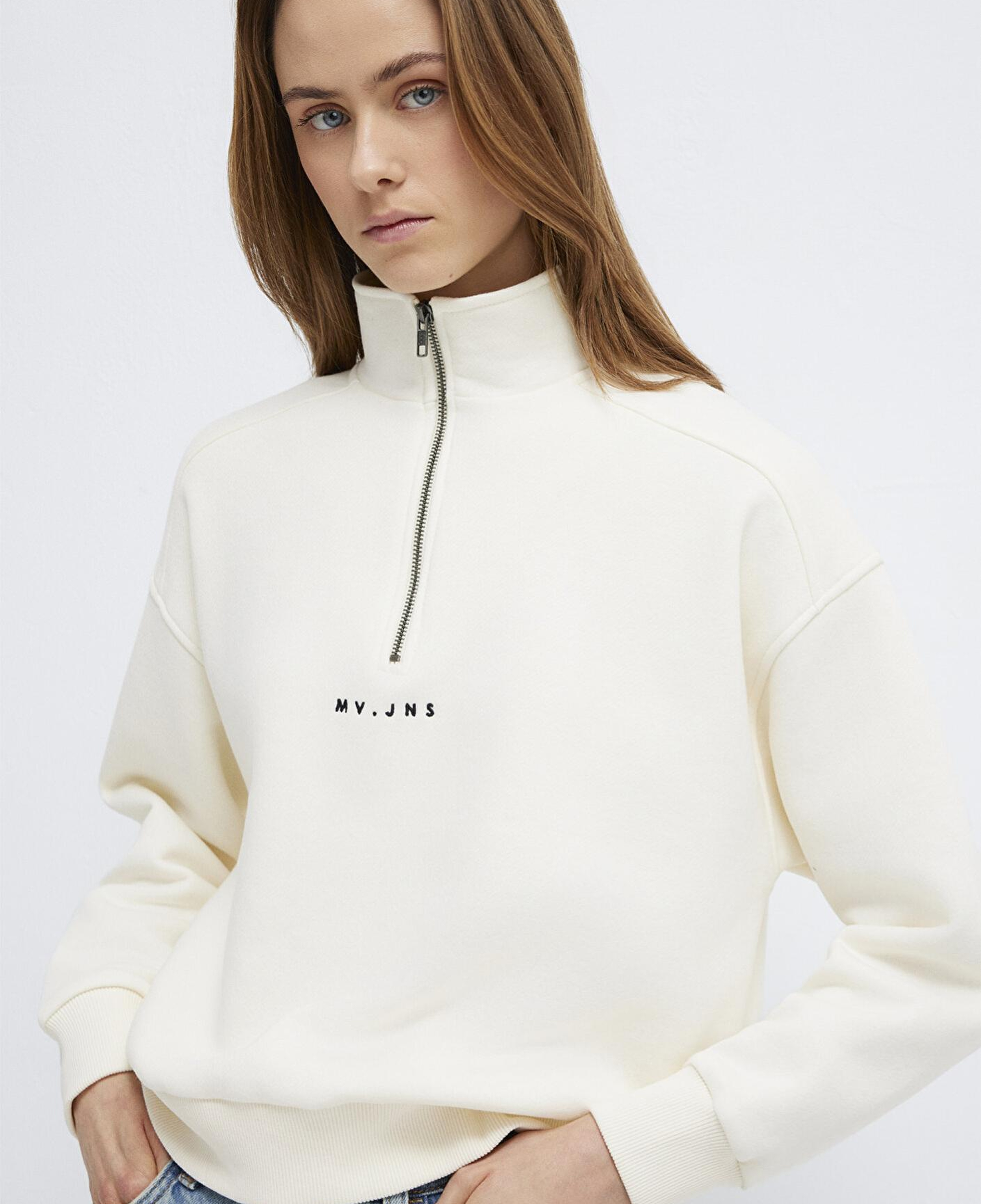 Mavi MVJNS Nakışlı Yarı Fermuarlı Ekru Sweatshirt 1S10533-89145