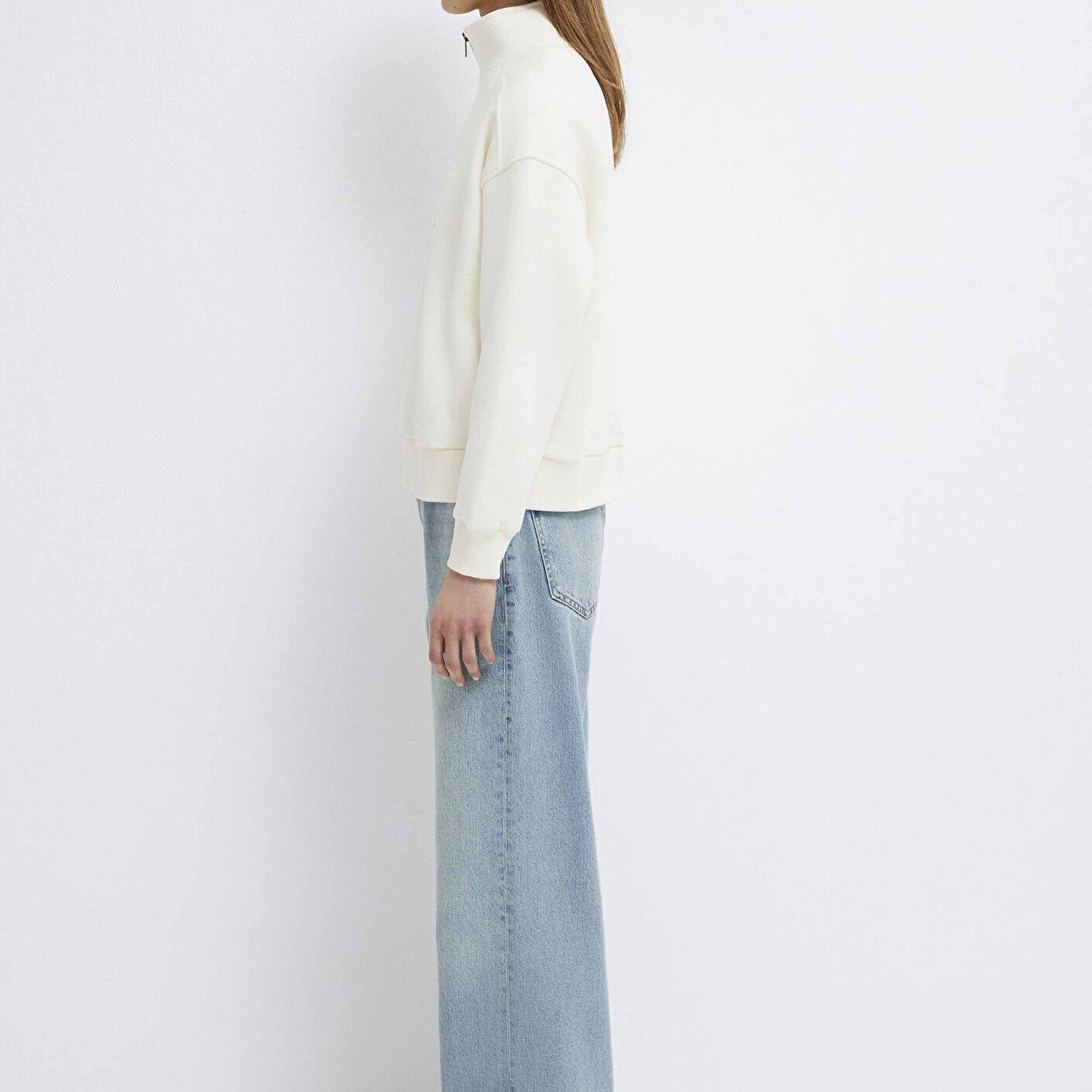 Mavi MVJNS Nakışlı Yarı Fermuarlı Ekru Sweatshirt 1S10533-89145