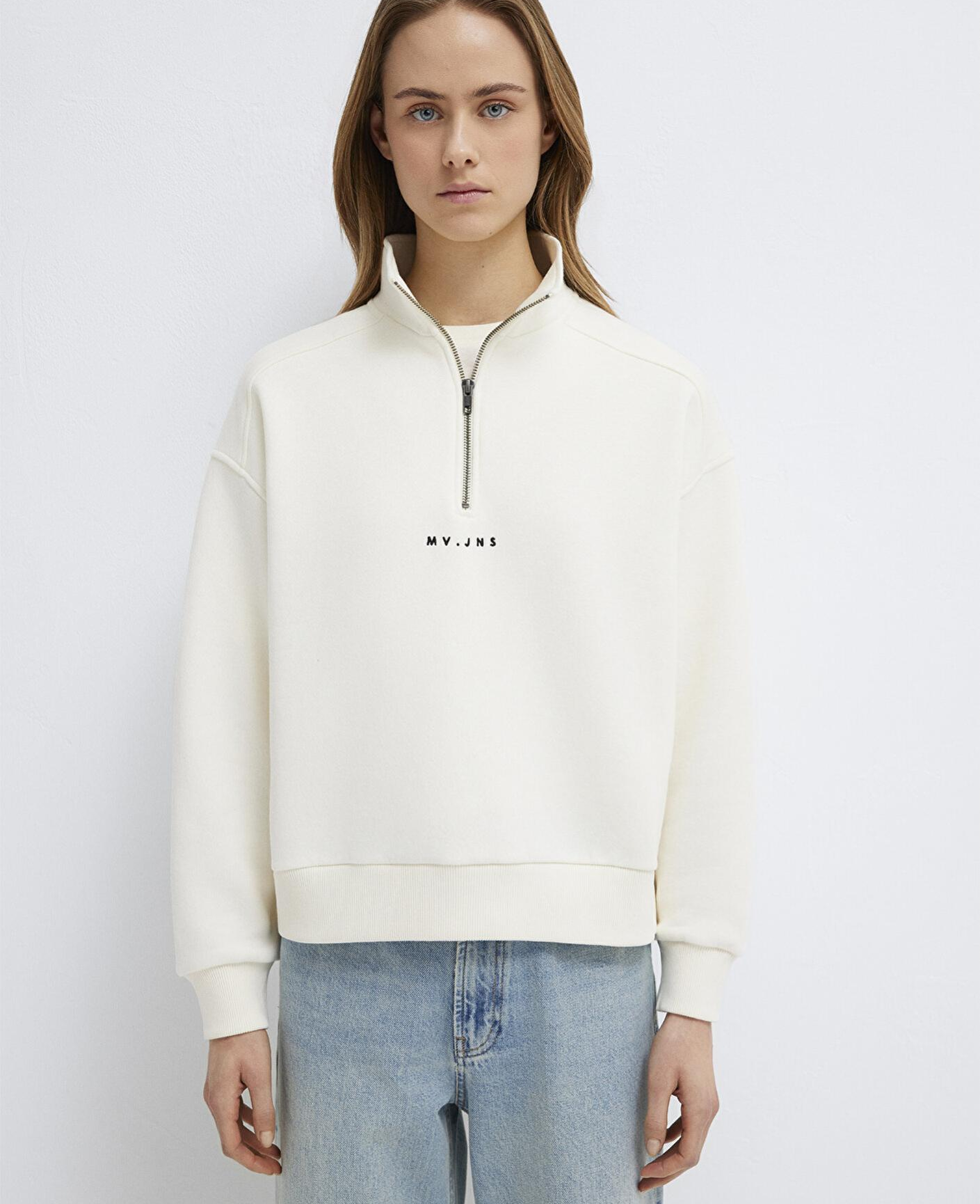 Mavi MVJNS Nakışlı Yarı Fermuarlı Ekru Sweatshirt 1S10533-89145