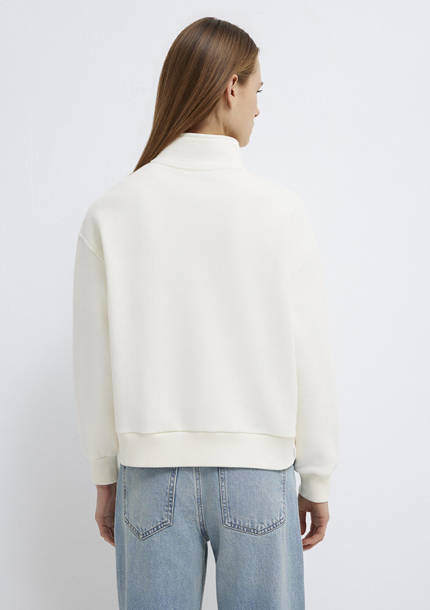 Mavi MVJNS Nakışlı Yarı Fermuarlı Ekru Sweatshirt 1S10533-89145