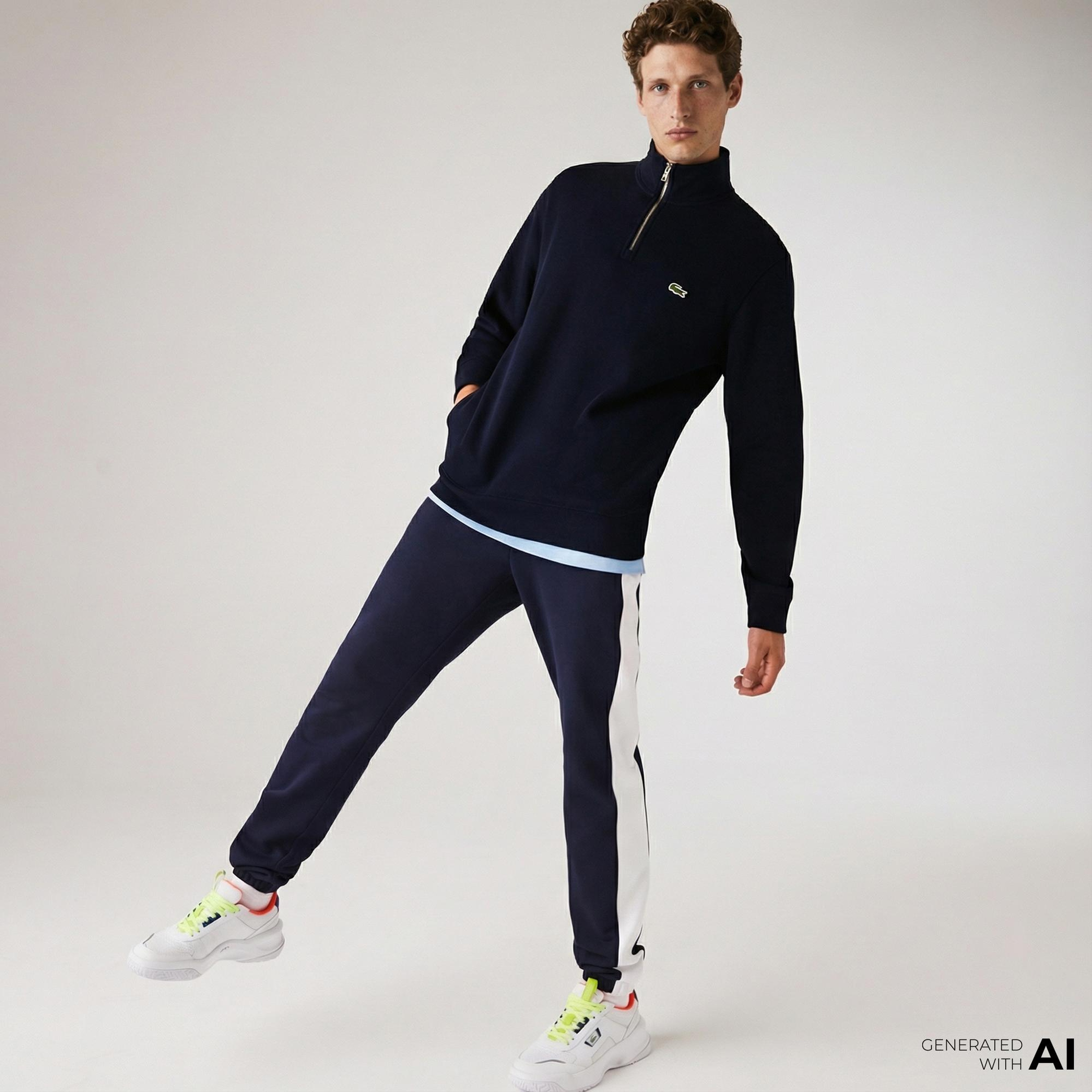 Lacoste Erkek Classic Fit Yarım Fermuarlı Lacivert Sweatshirt