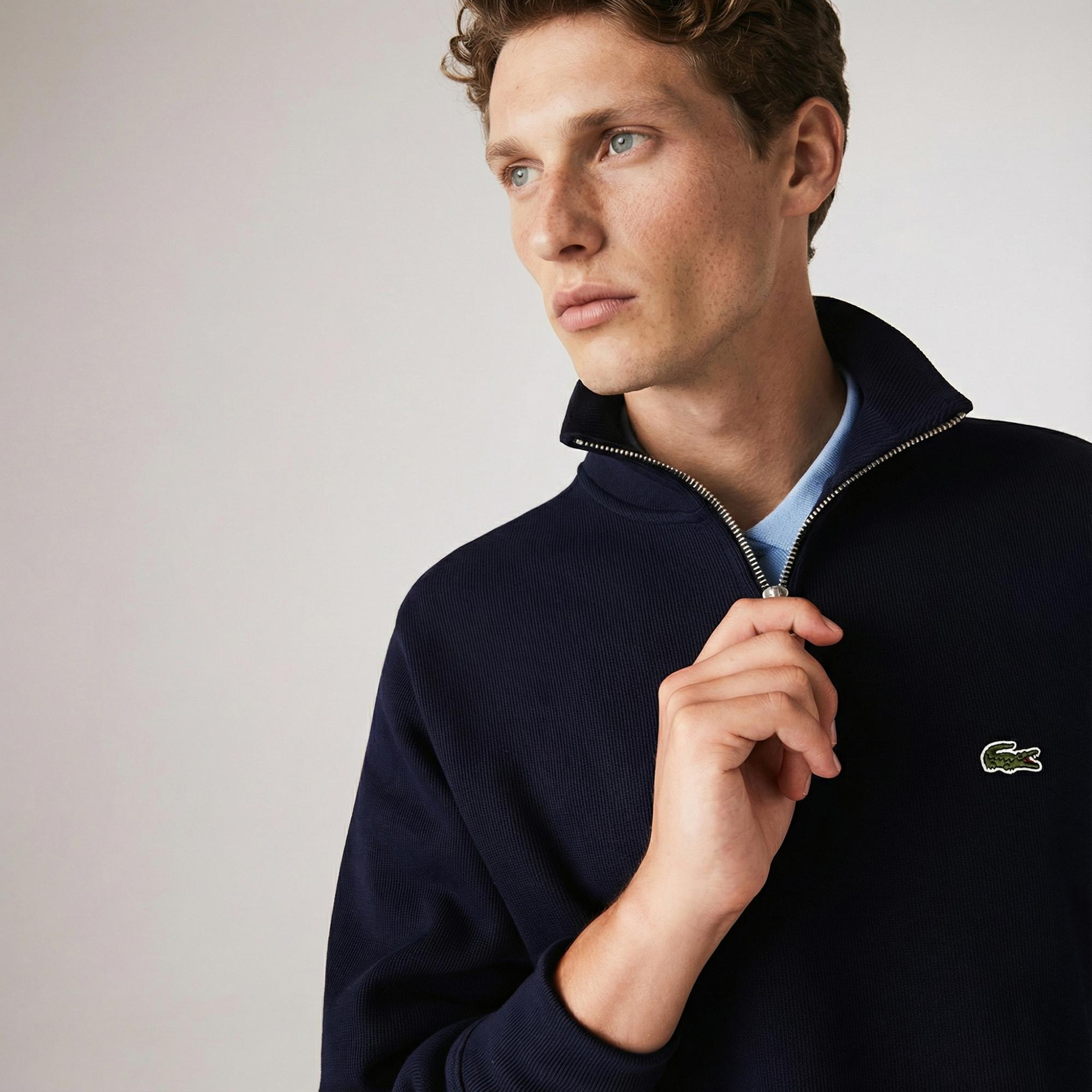 Lacoste Erkek Classic Fit Yarım Fermuarlı Lacivert Sweatshirt