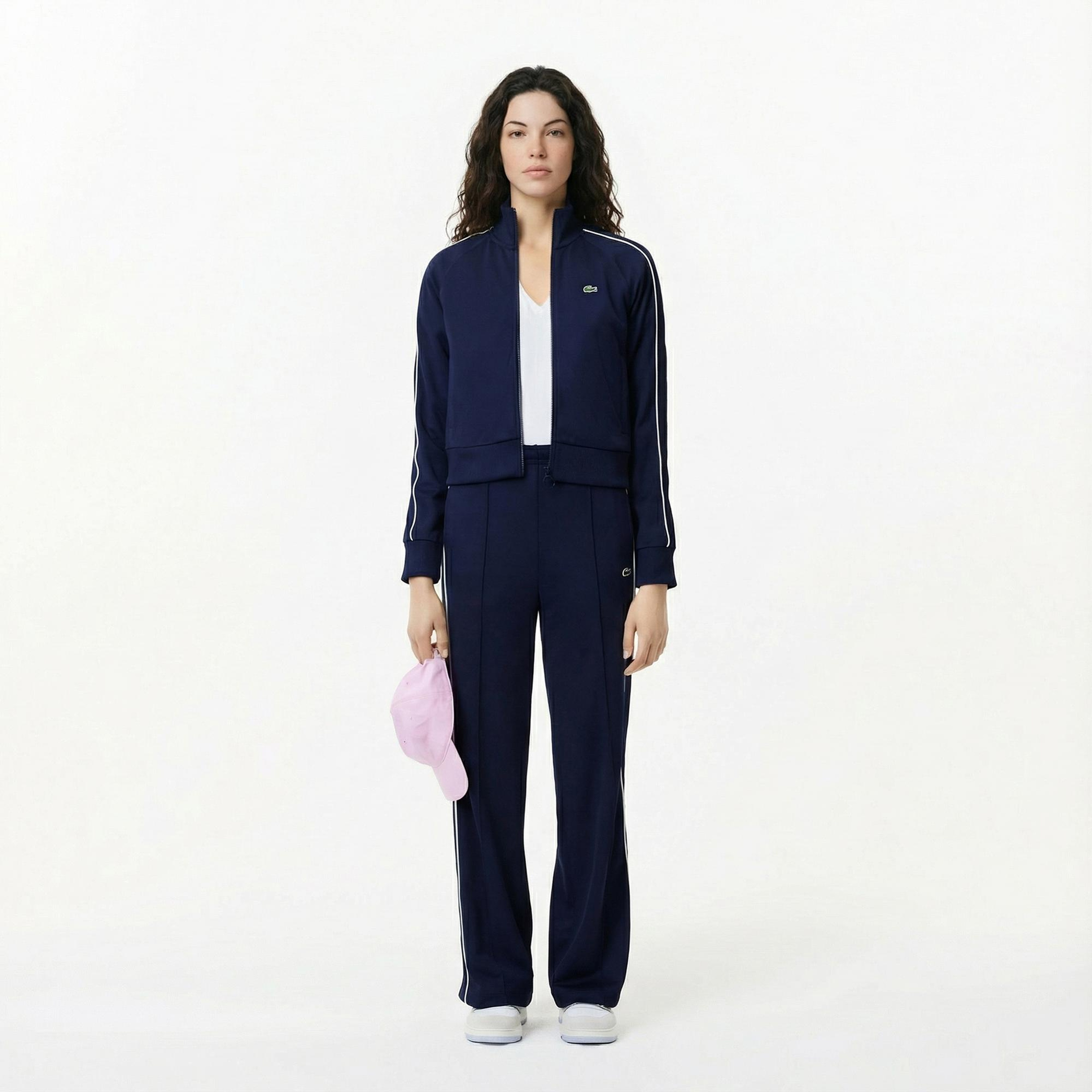 Lacoste Kadın Relaxed Fit V Yaka Beyaz T-Shirt