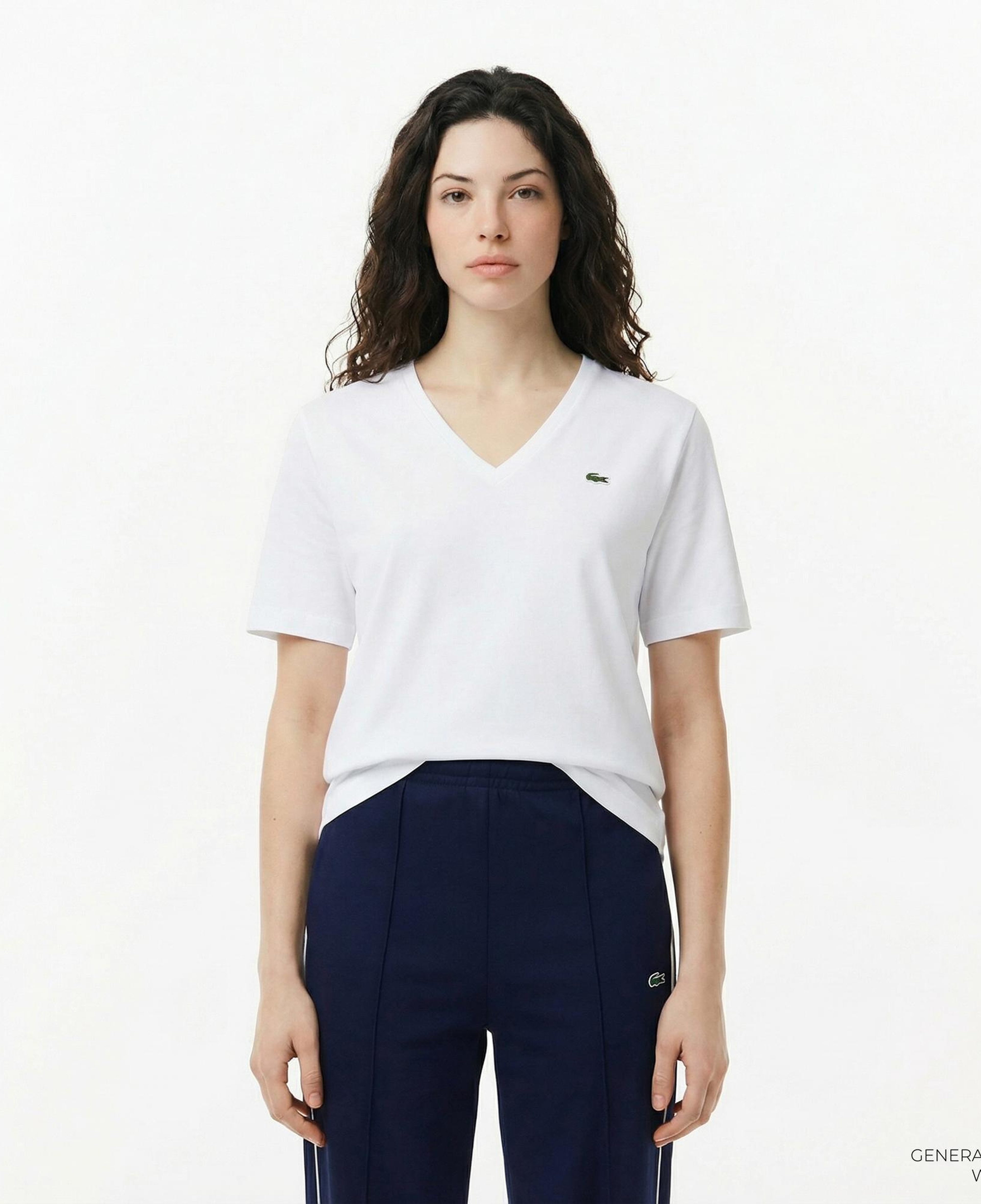 Lacoste Kadın Relaxed Fit V Yaka Beyaz T-Shirt