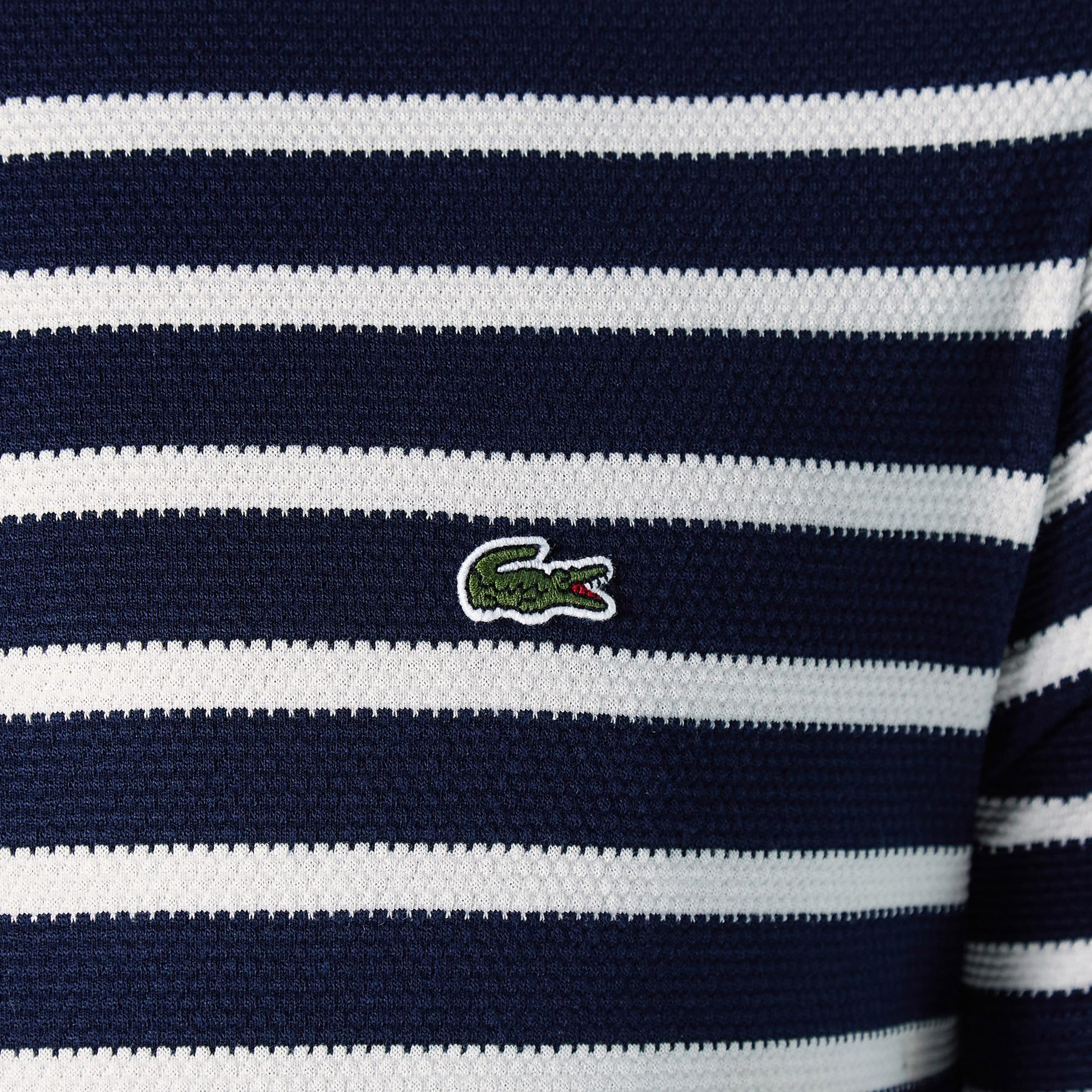 Lacoste Erkek Slim Fit Bisiklet Yaka Çizgili Lacivert T-Shirt