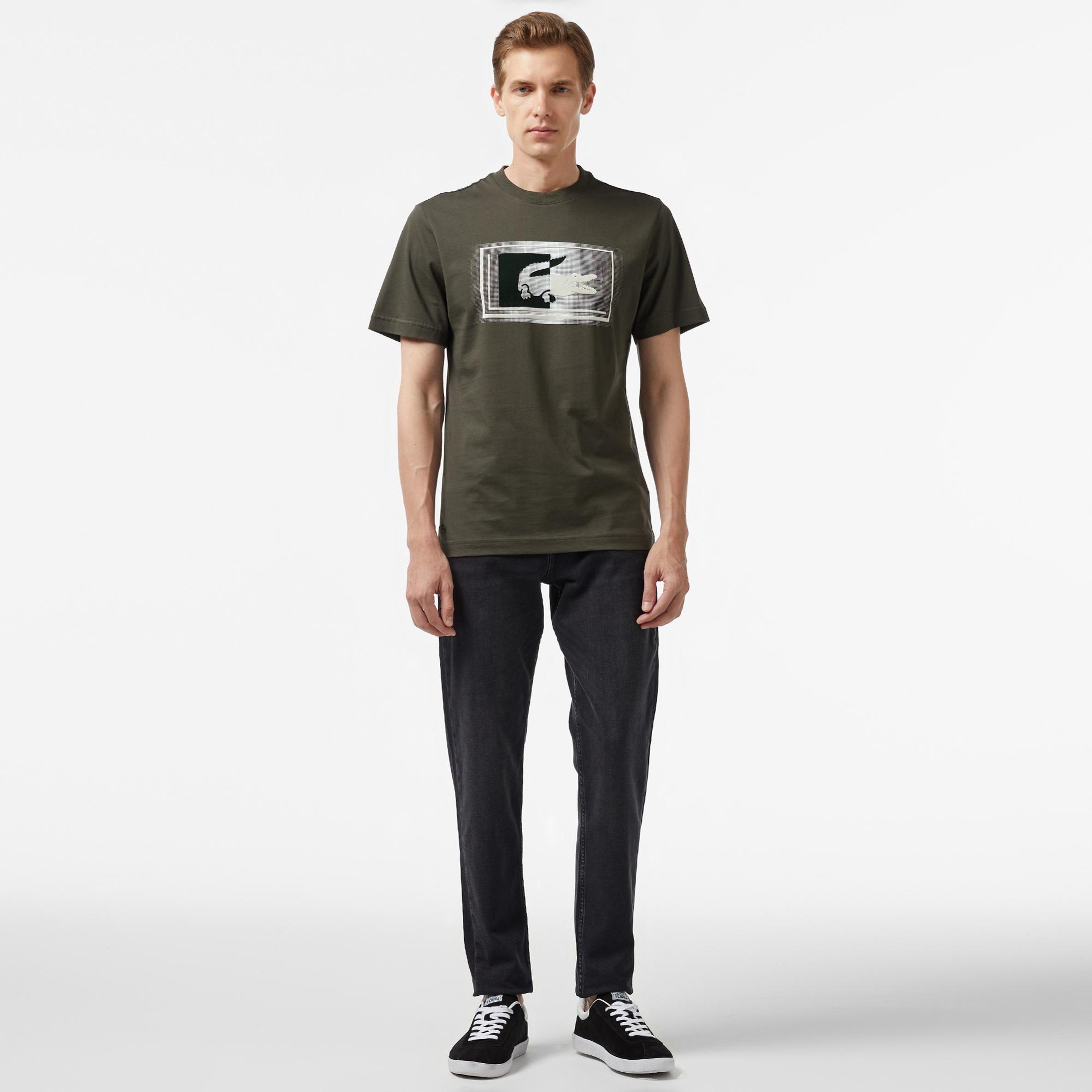 Lacoste Erkek Regular Fit Bisiklet Yaka Baskılı Haki T-Shirt