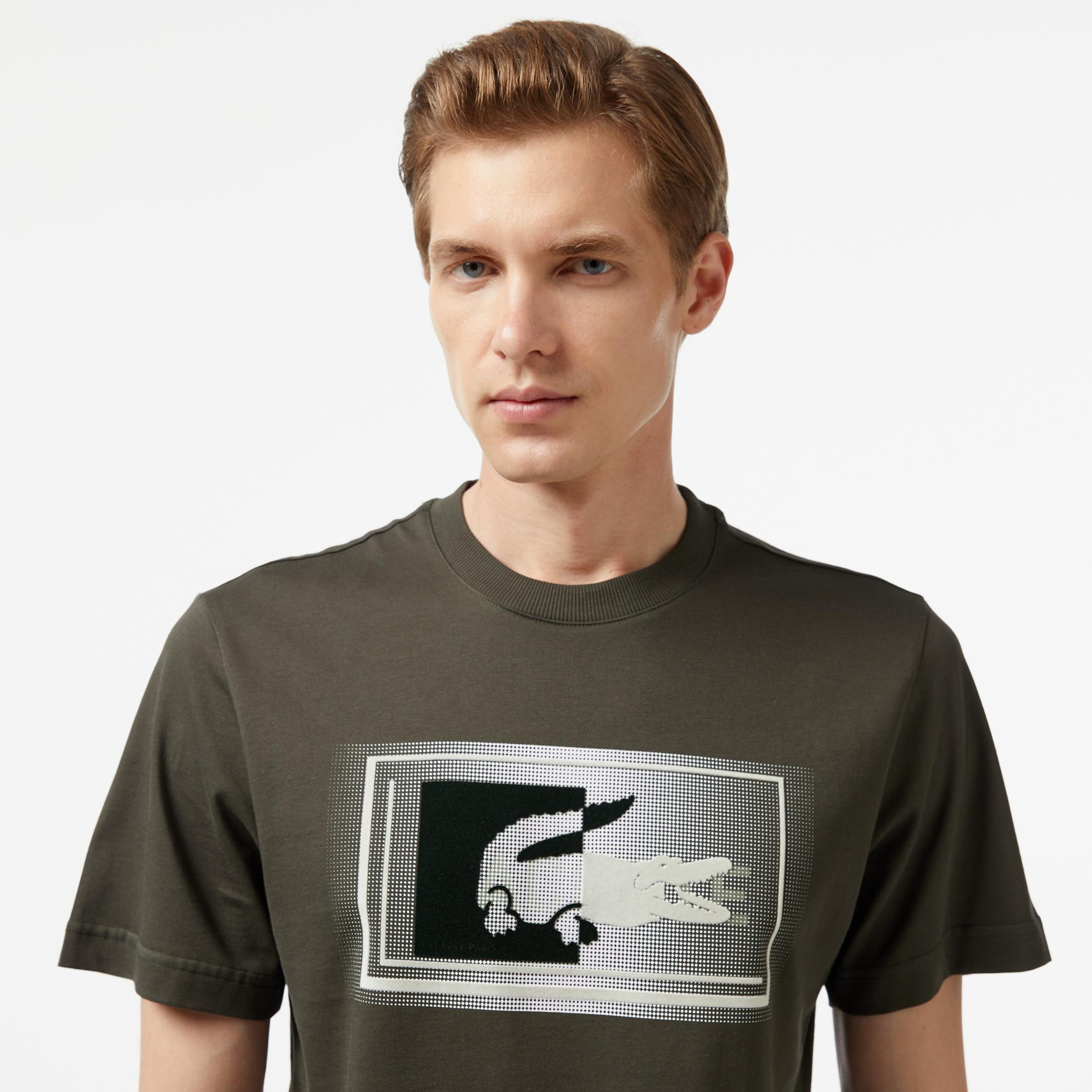 Lacoste Erkek Regular Fit Bisiklet Yaka Baskılı Haki T-Shirt