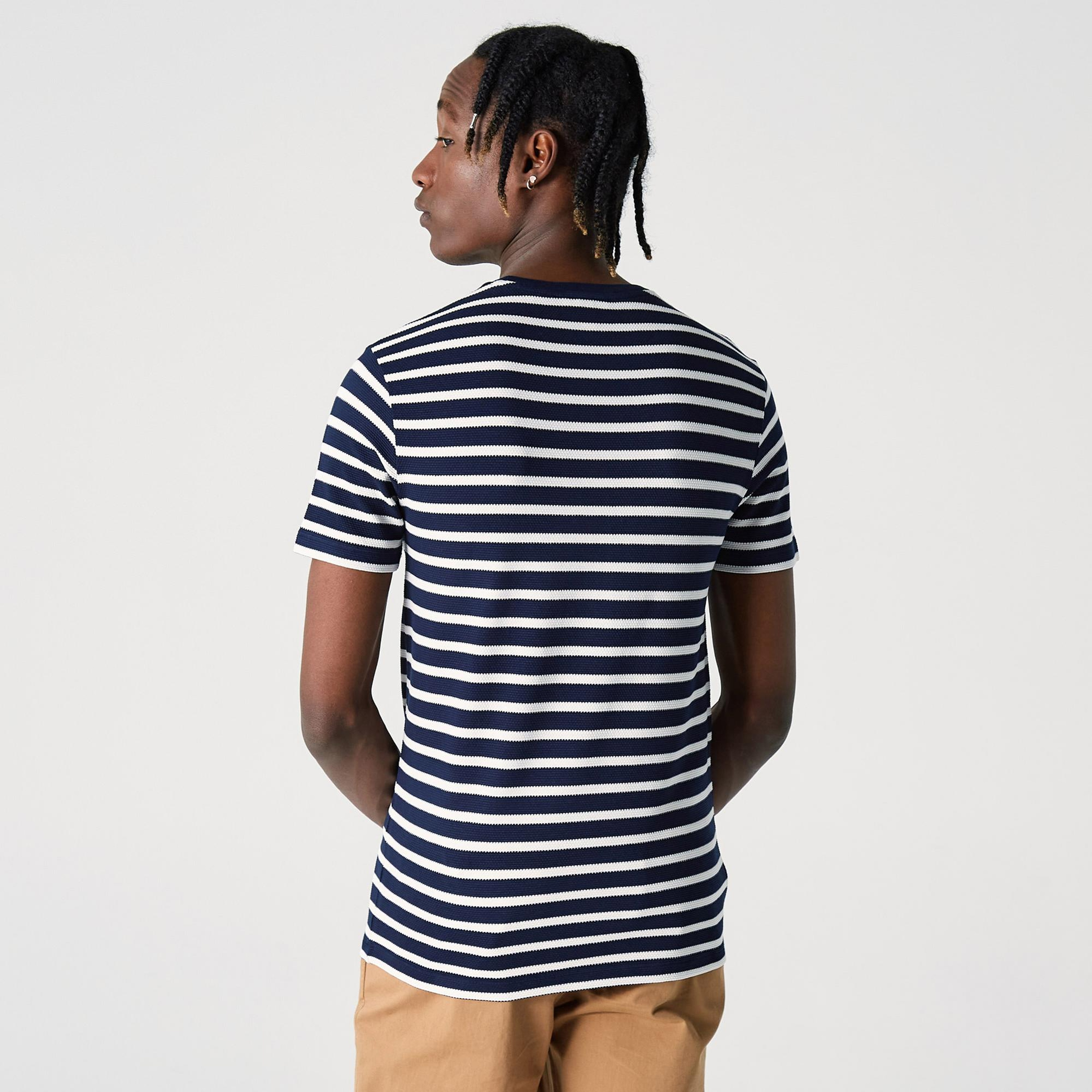 Lacoste Erkek Slim Fit Bisiklet Yaka Çizgili Lacivert T-Shirt