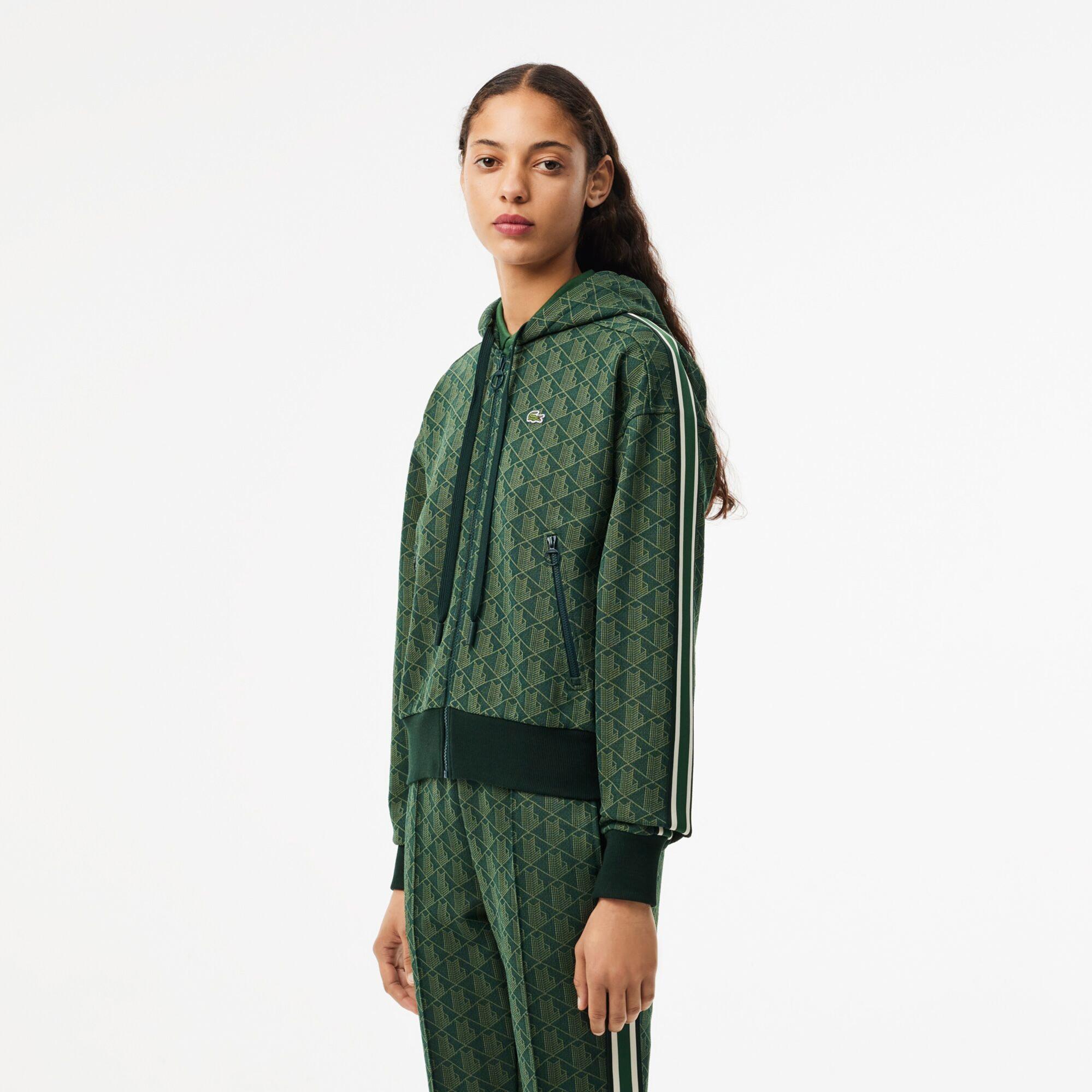 Lacoste Kadın Regular Fit Kapüşonlu Monogram Koyu Yeşil Sweatshirt