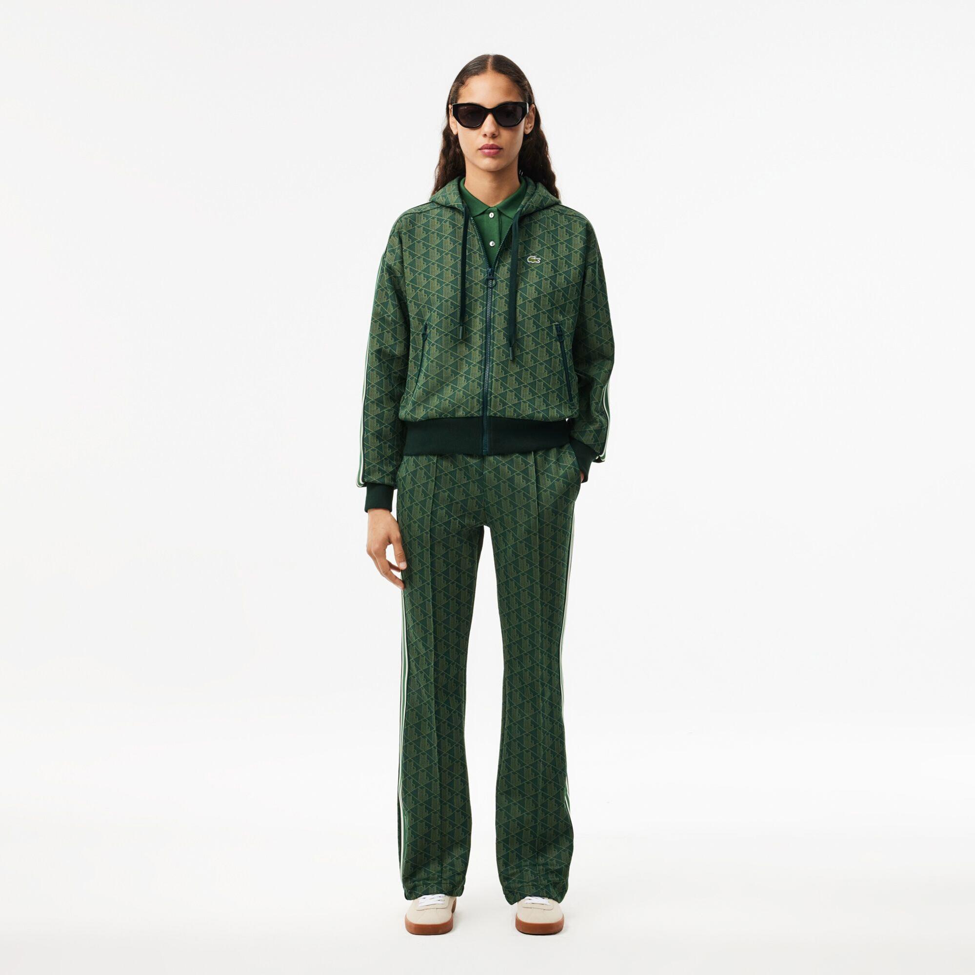 Lacoste Kadın Regular Fit Kapüşonlu Monogram Koyu Yeşil Sweatshirt