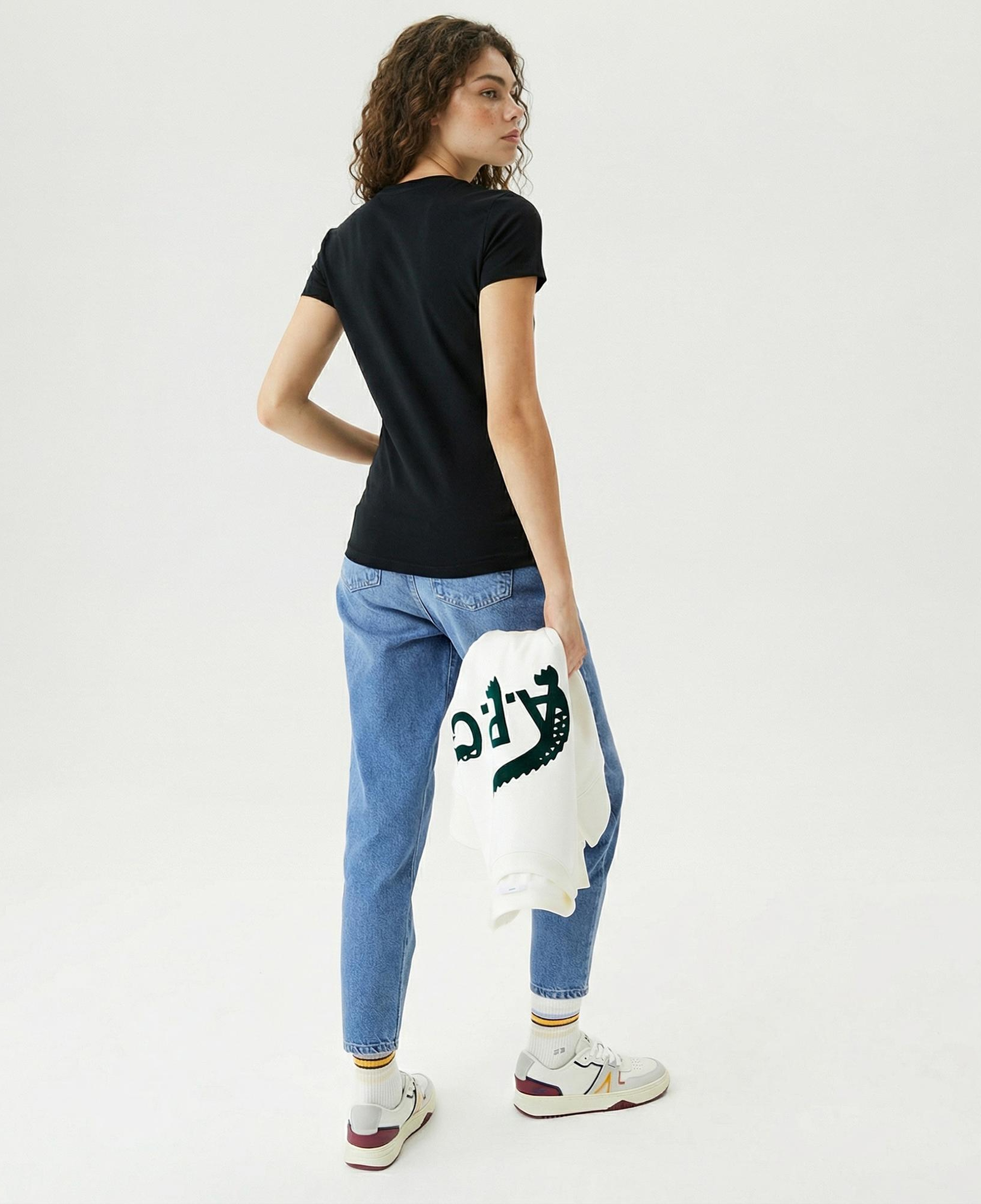 Lacoste Kadın Slim Fit V Yaka Siyah T-Shirt