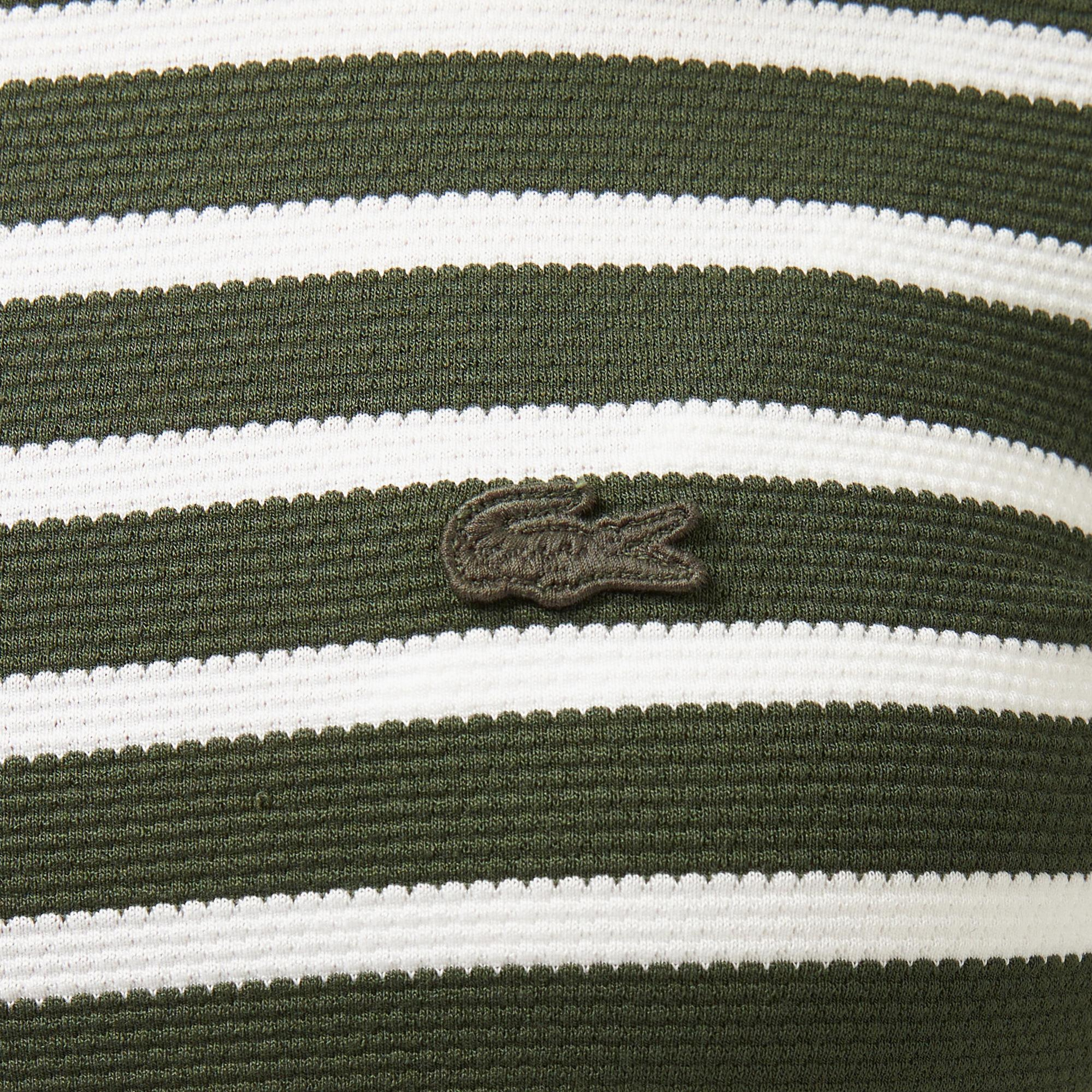 Lacoste Kadın Slim Fit Bisiklet Yaka Çizgili Koyu Yeşil T-Shirt