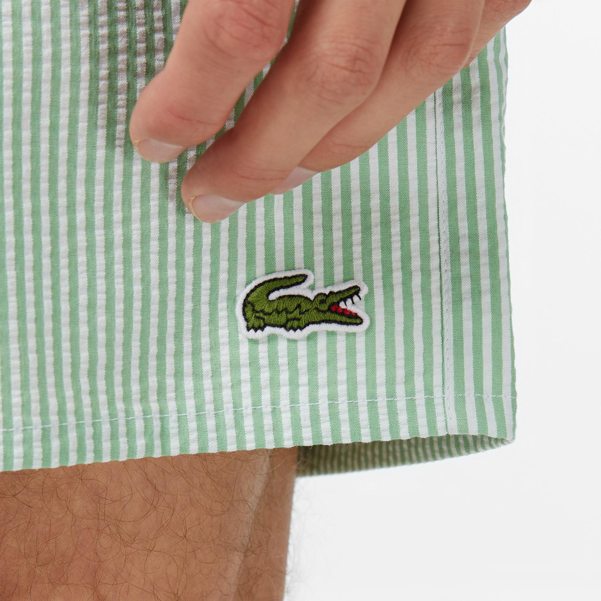 Lacoste Erkek Çizgili Yeşil Deniz Şortu