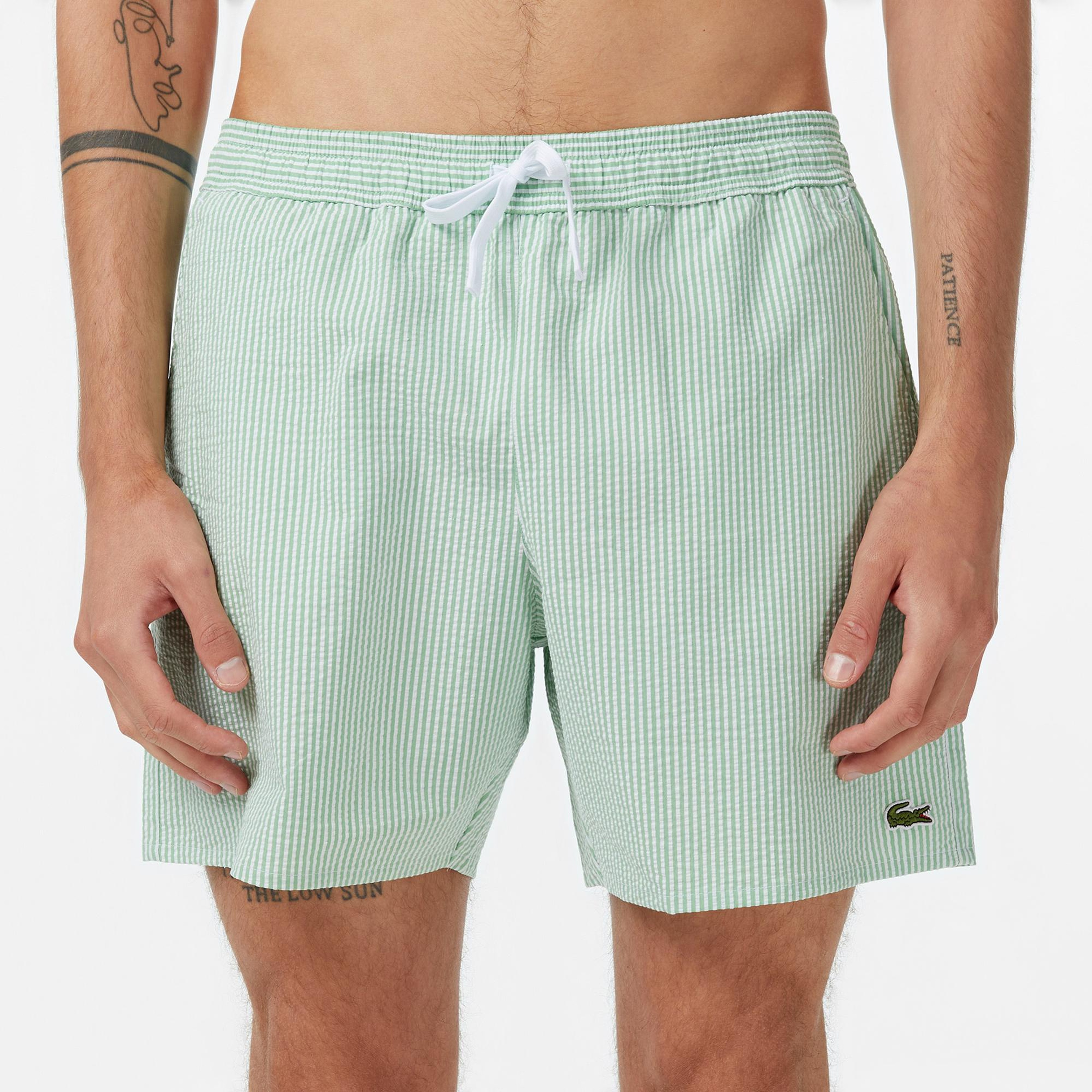 Lacoste Erkek Çizgili Yeşil Deniz Şortu
