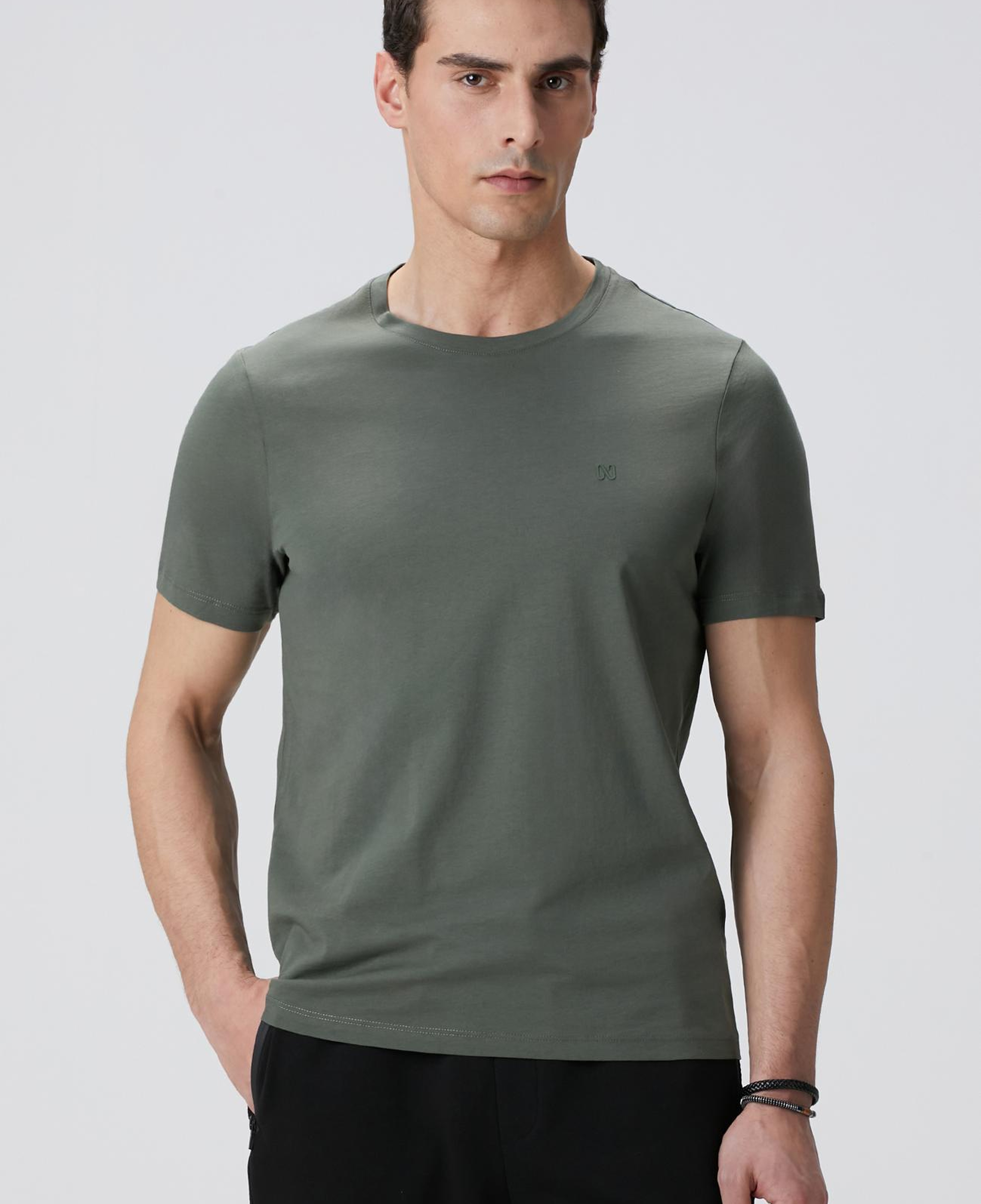 Network Erkek Haki Basic T-shirt