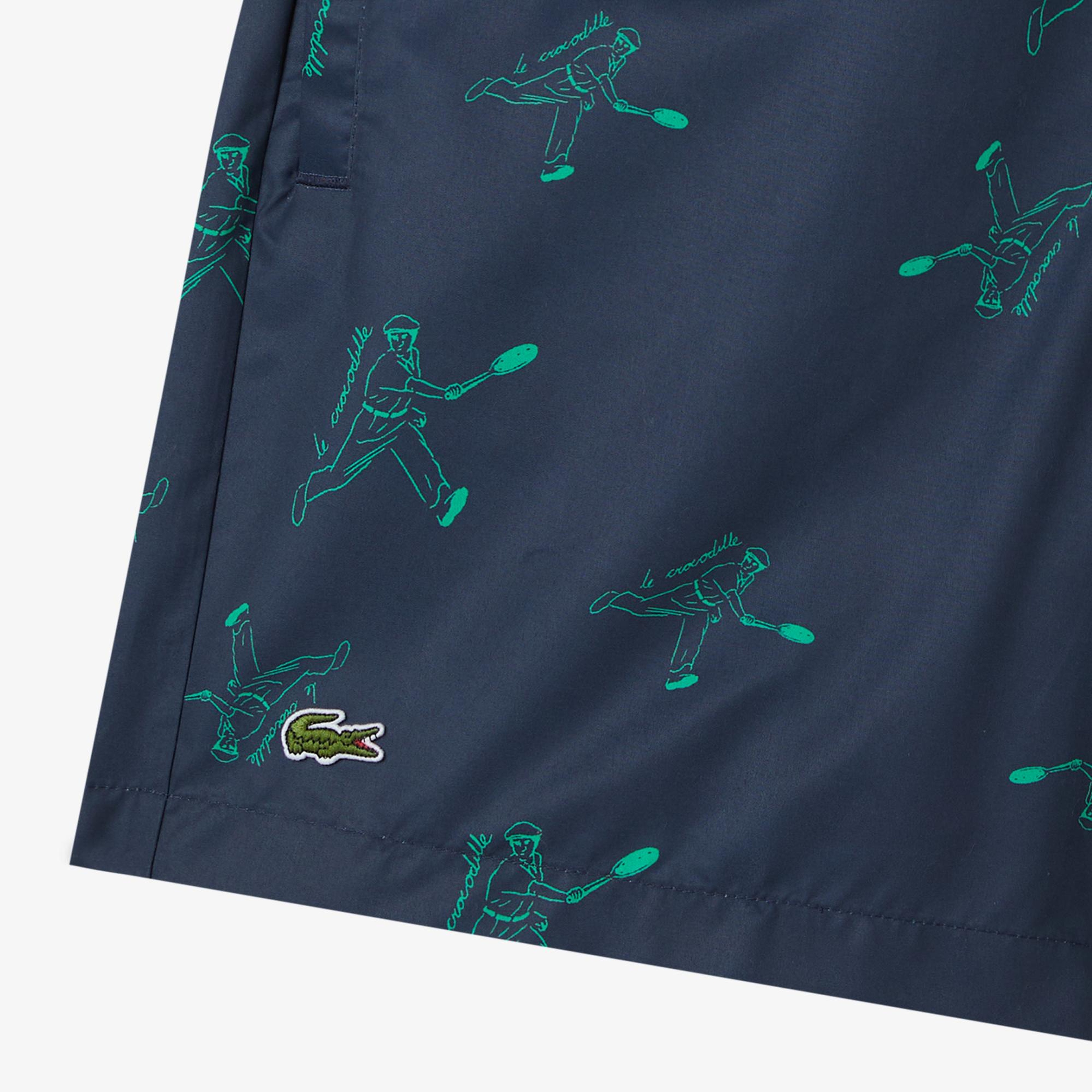 Lacoste Erkek Regular Fit Desenli Lacivert Deniz Şortu