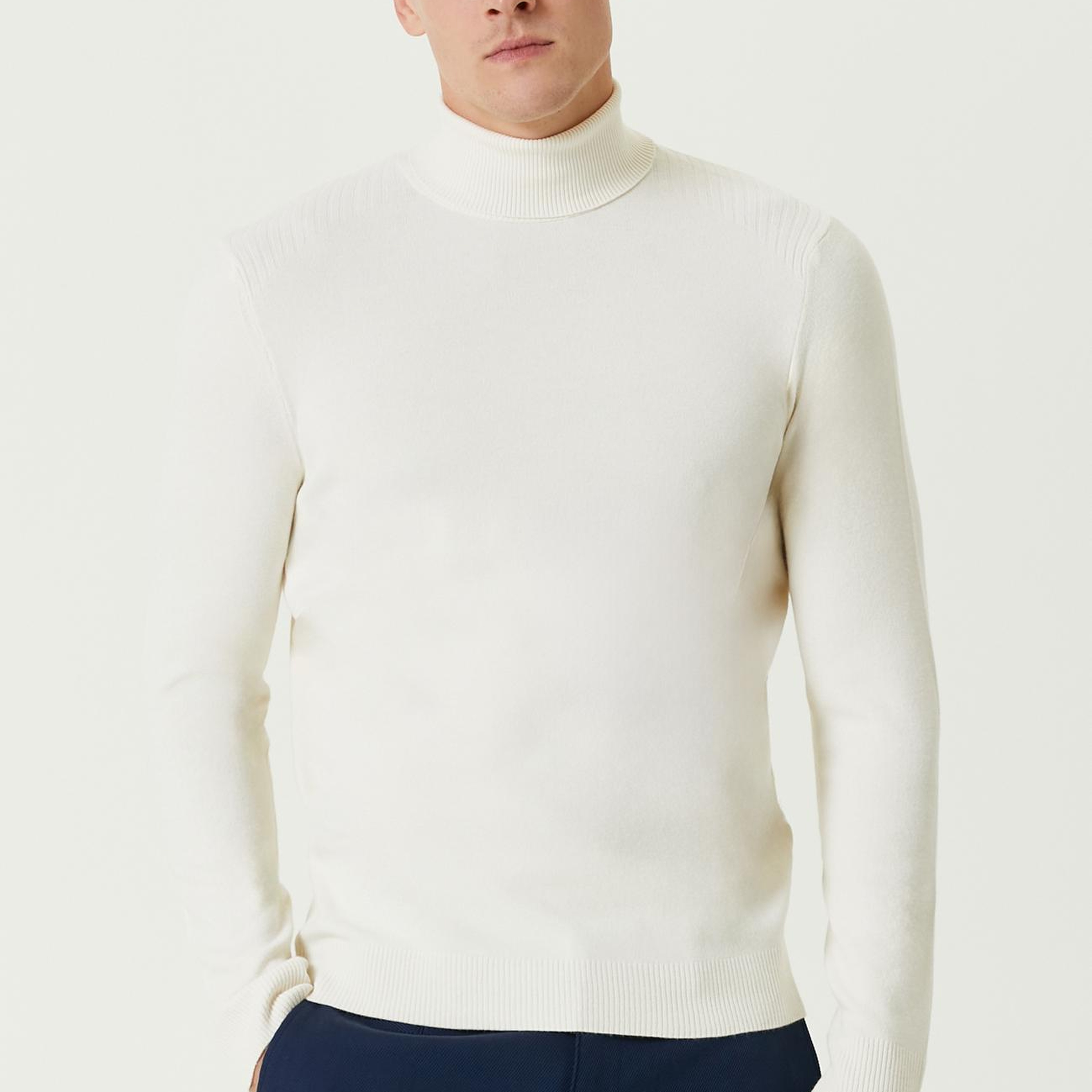 Network Erkek Kırık Beyaz Balıkçı Yaka Triko Kazak