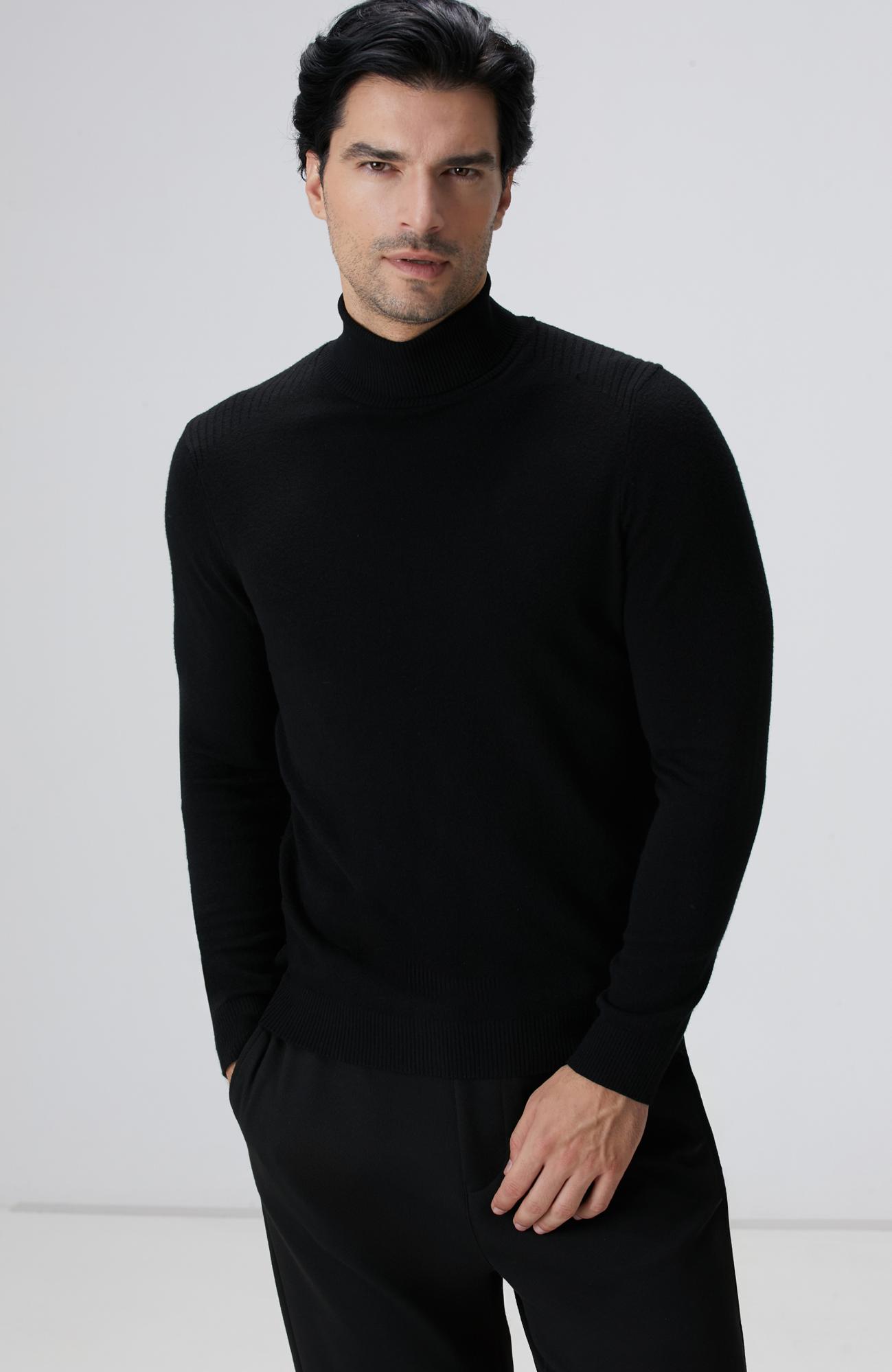 Network Erkek Siyah Balıkçı Yaka Triko Kazak