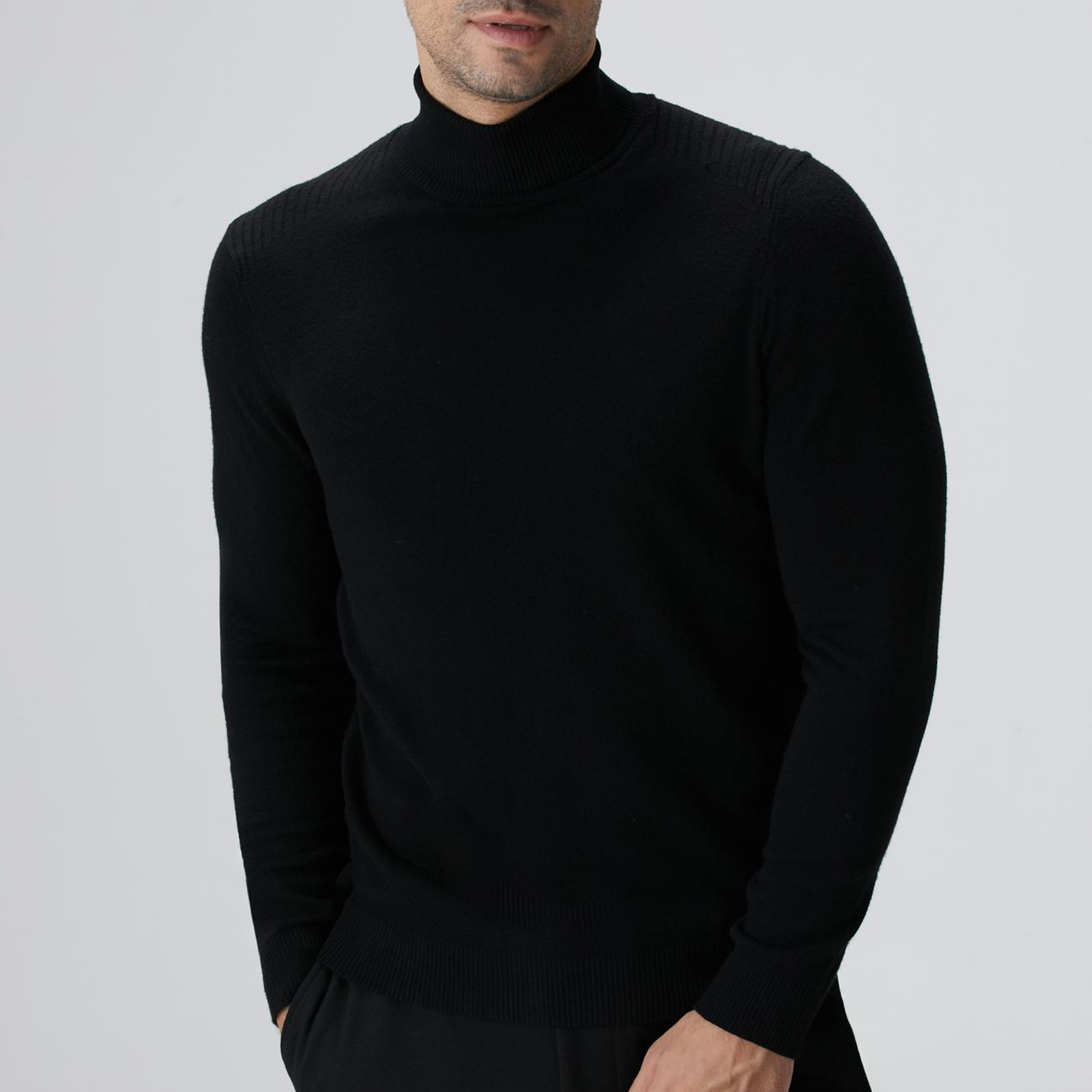 Network Erkek Siyah Balıkçı Yaka Triko Kazak