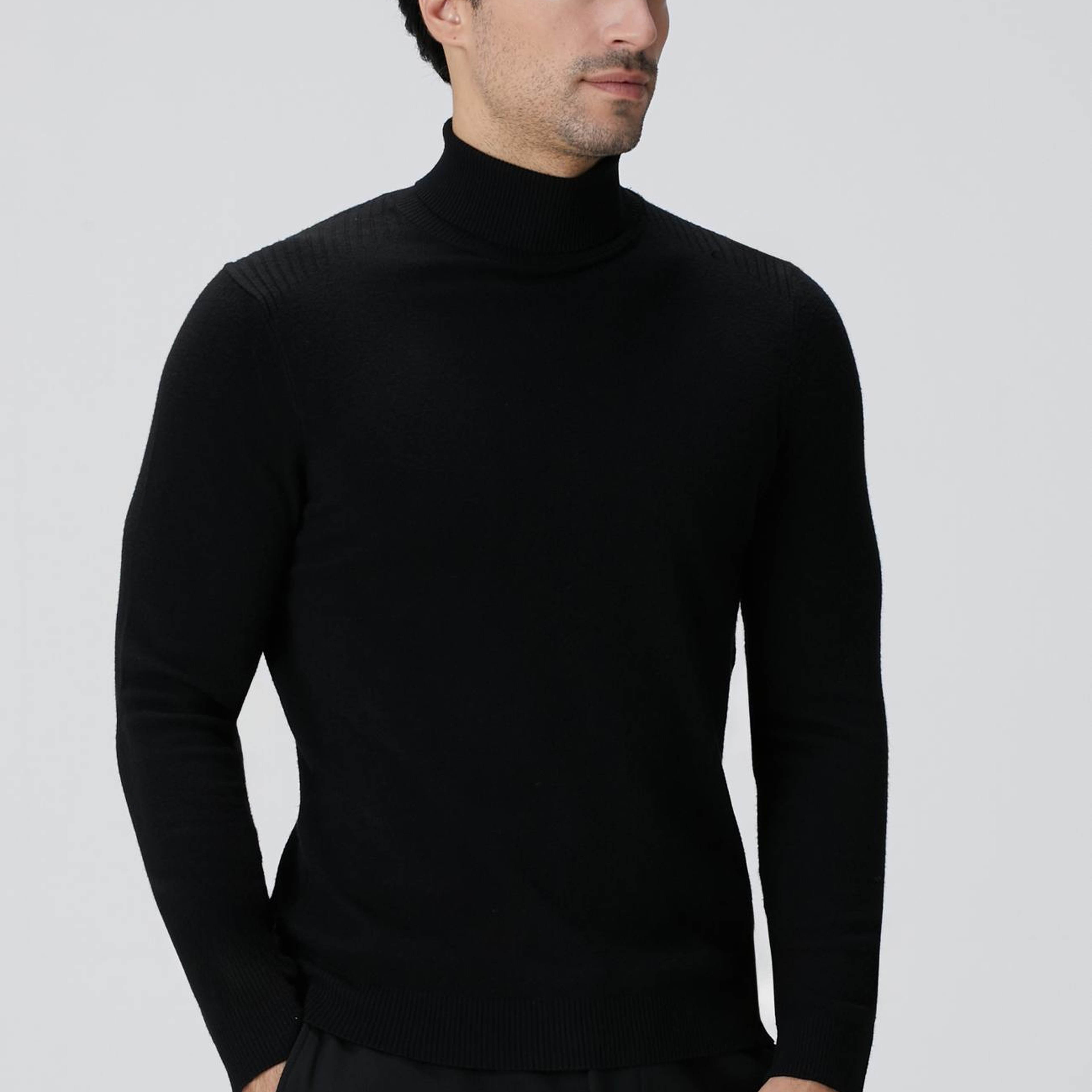 Network Erkek Siyah Balıkçı Yaka Triko Kazak