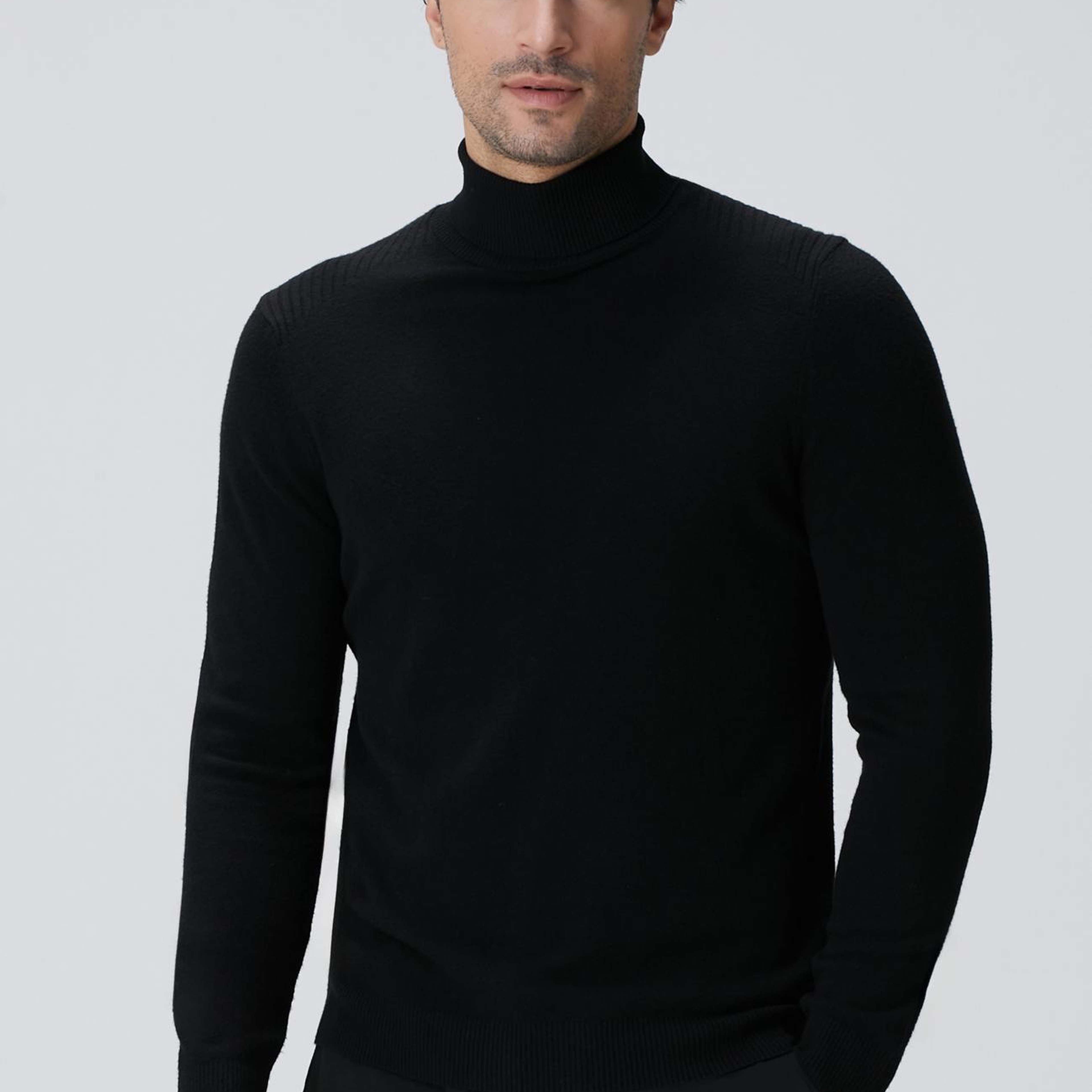 Network Erkek Siyah Balıkçı Yaka Triko Kazak