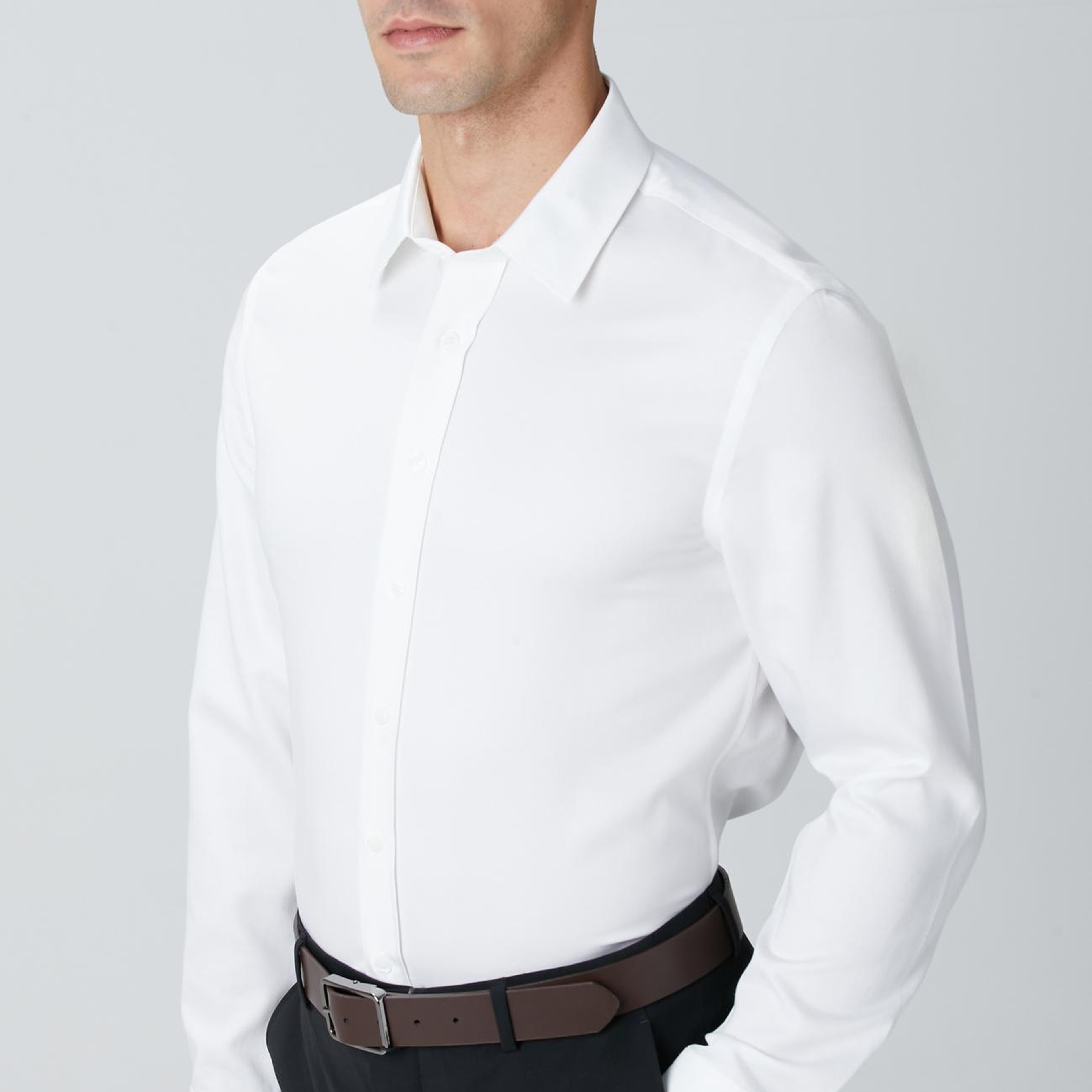 Network Erkek Non-Iron Beyaz Saten Gömlek