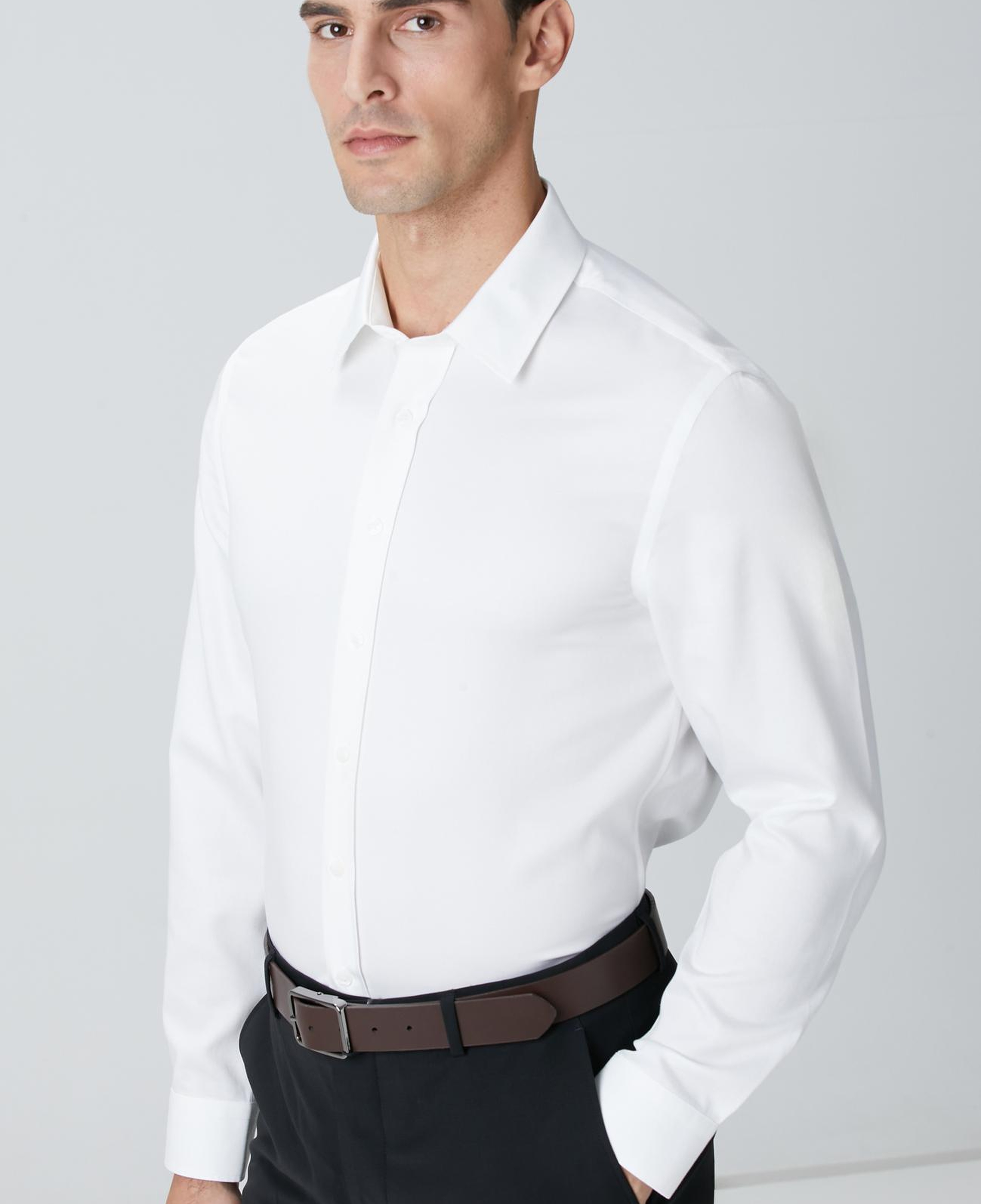 Network Erkek Non-Iron Beyaz Saten Gömlek