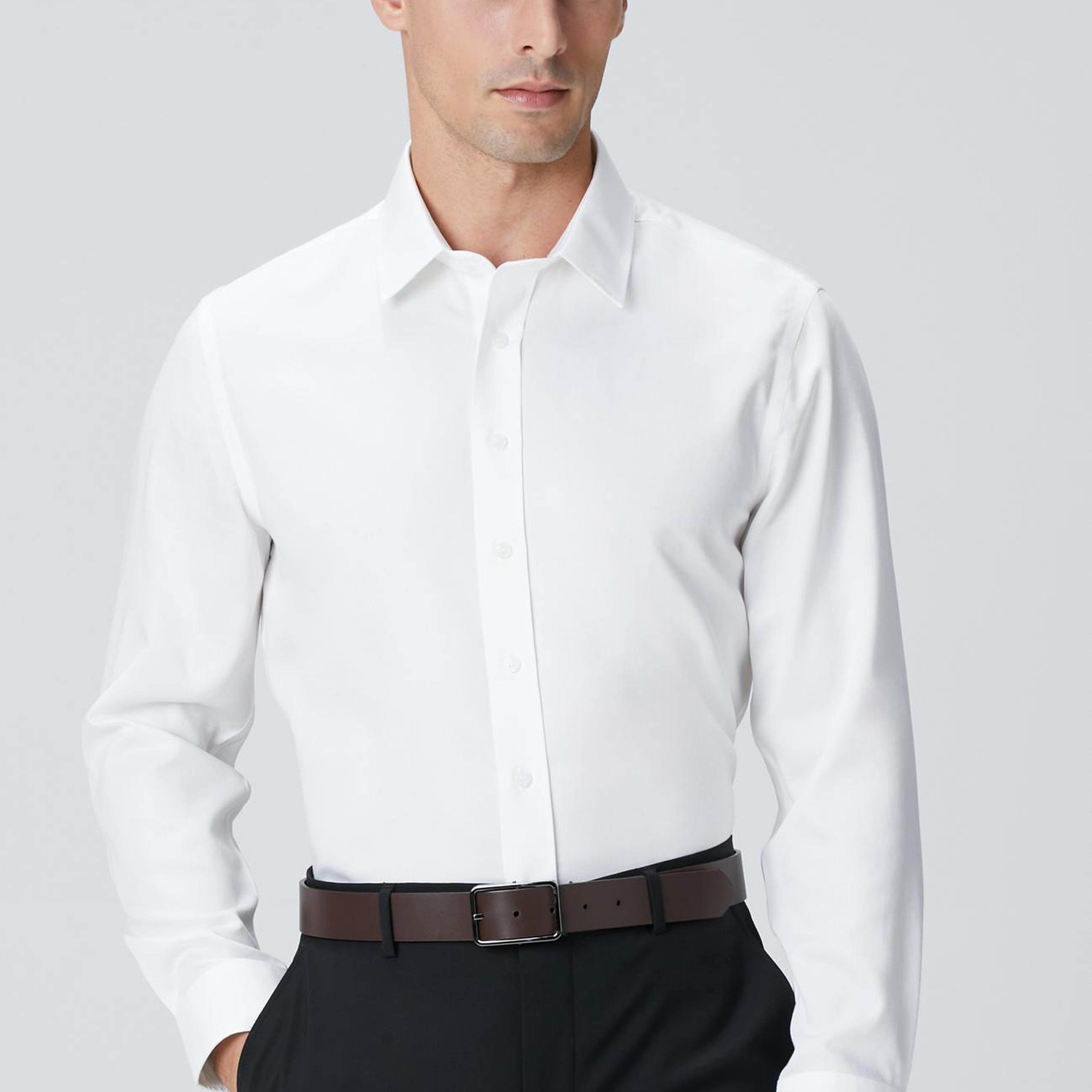 Network Erkek Non-Iron Beyaz Saten Gömlek