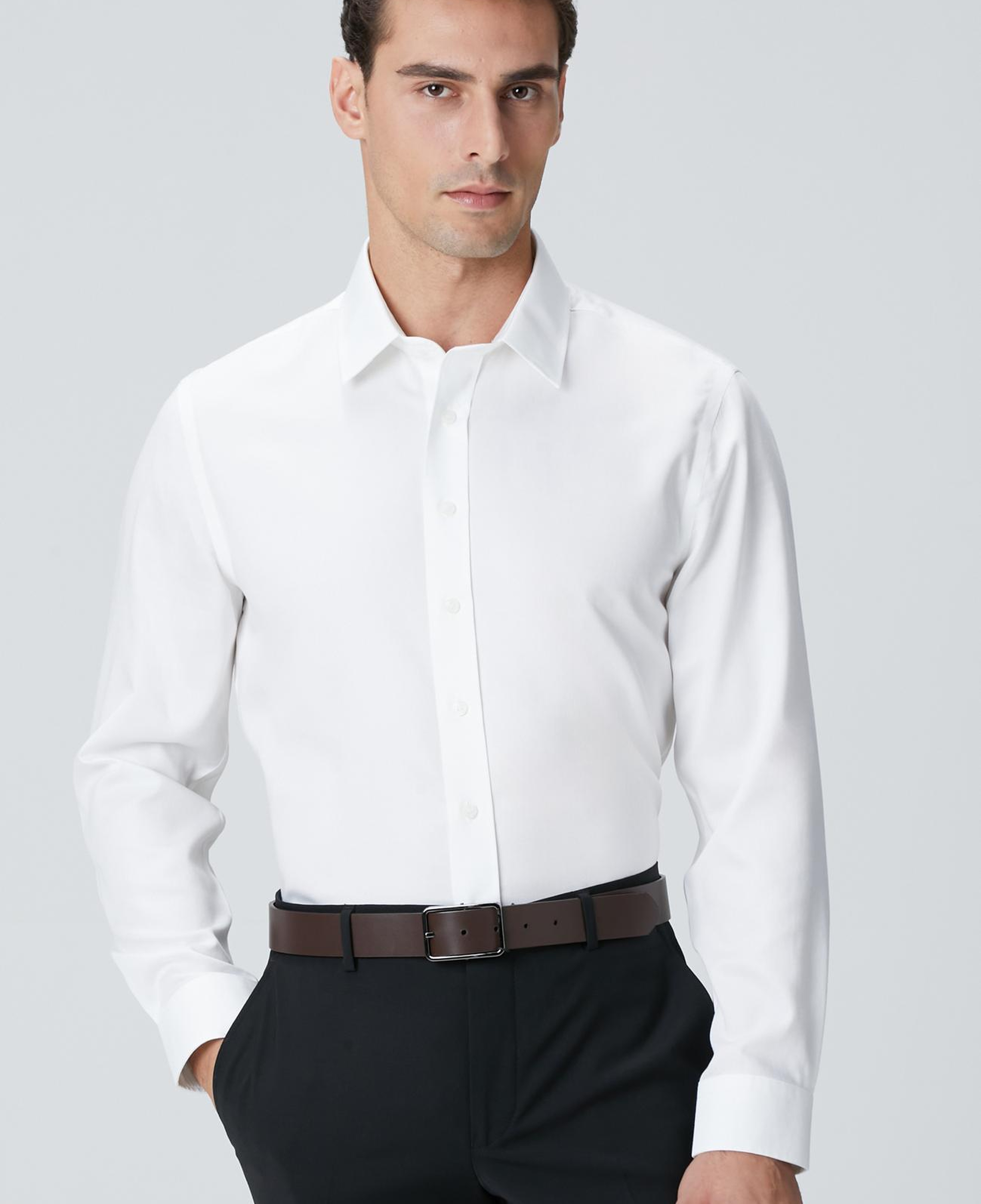 Network Erkek Non-Iron Beyaz Saten Gömlek