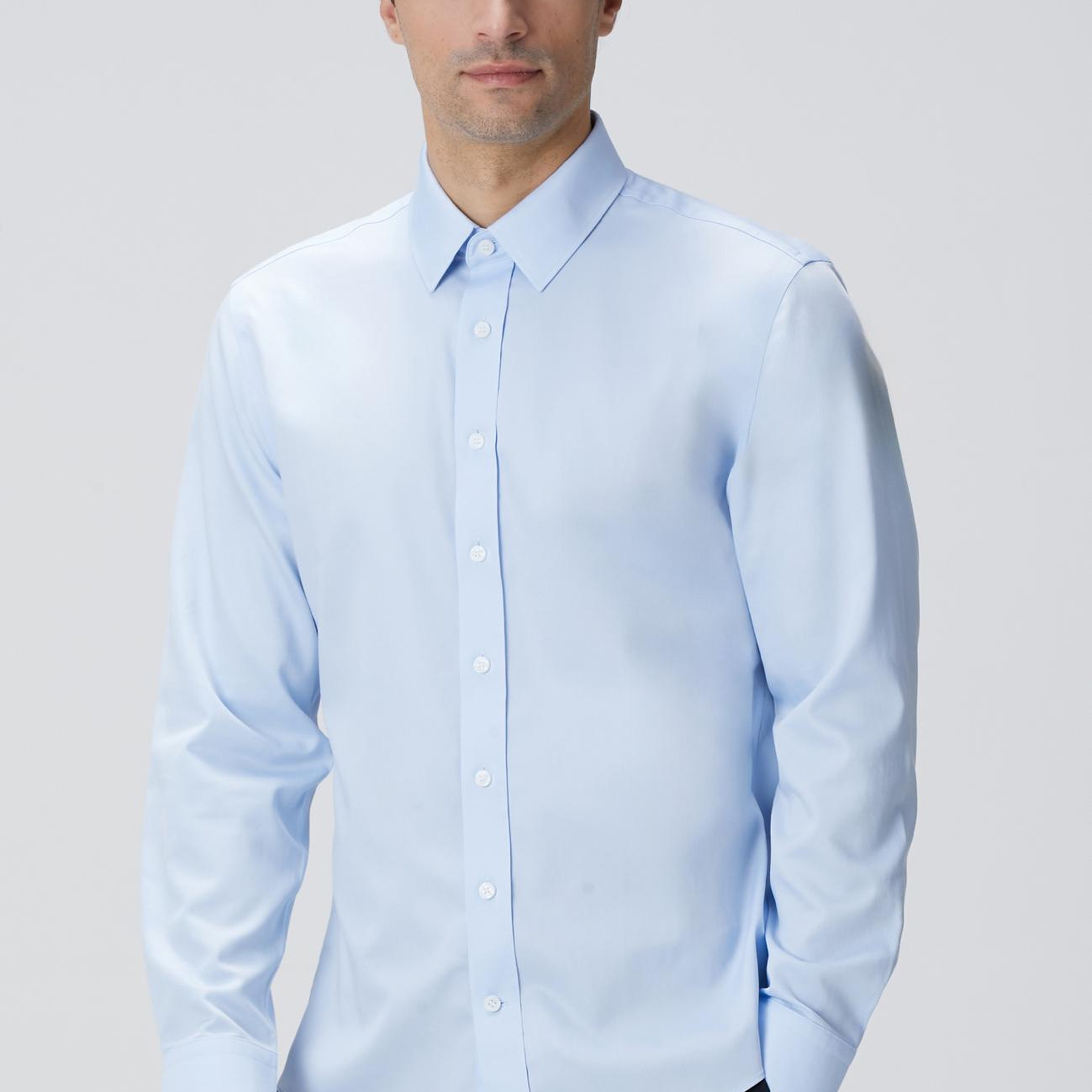 Network Erkek Non-Iron Mavi Saten Gömlek