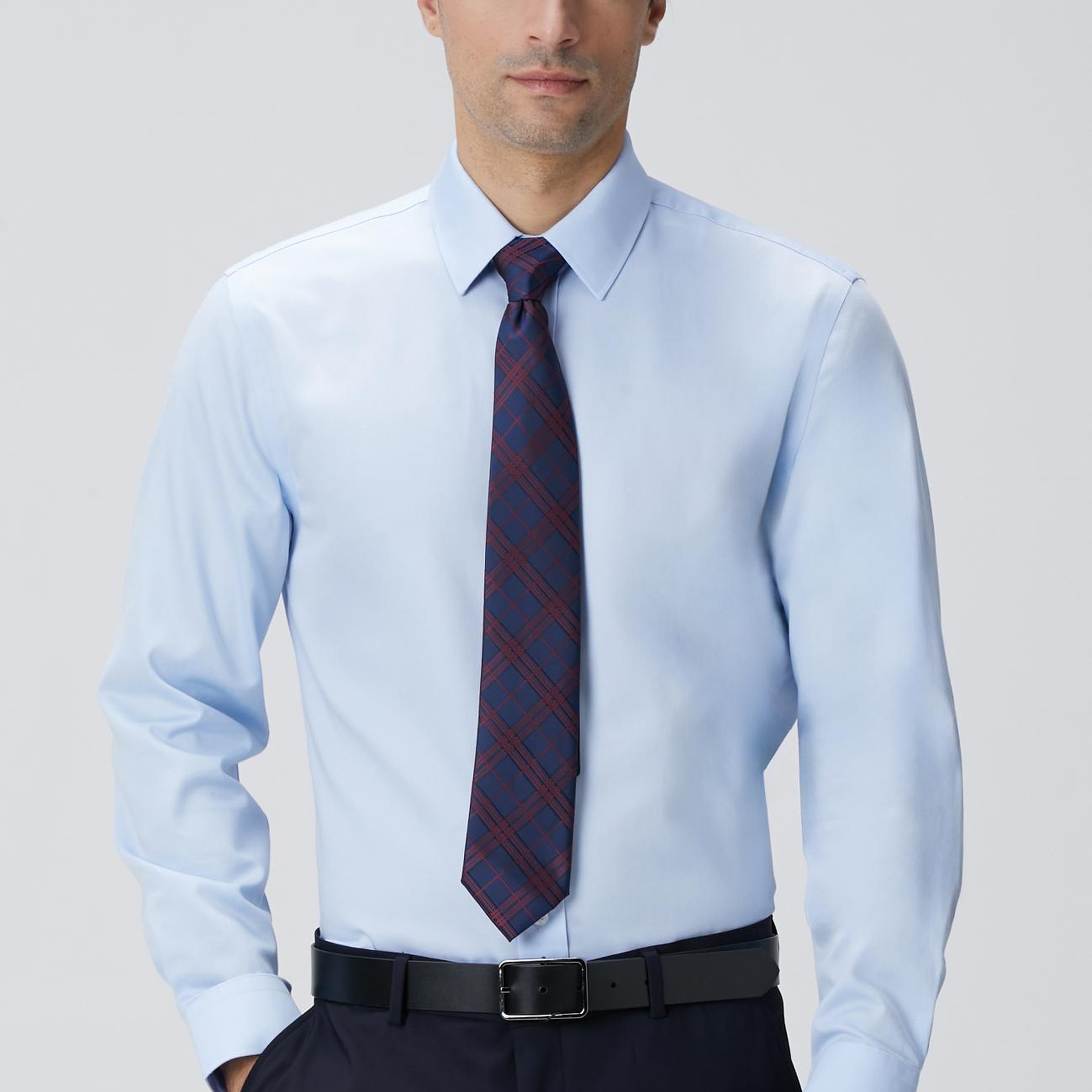 Network Erkek Non-Iron Mavi Saten Gömlek