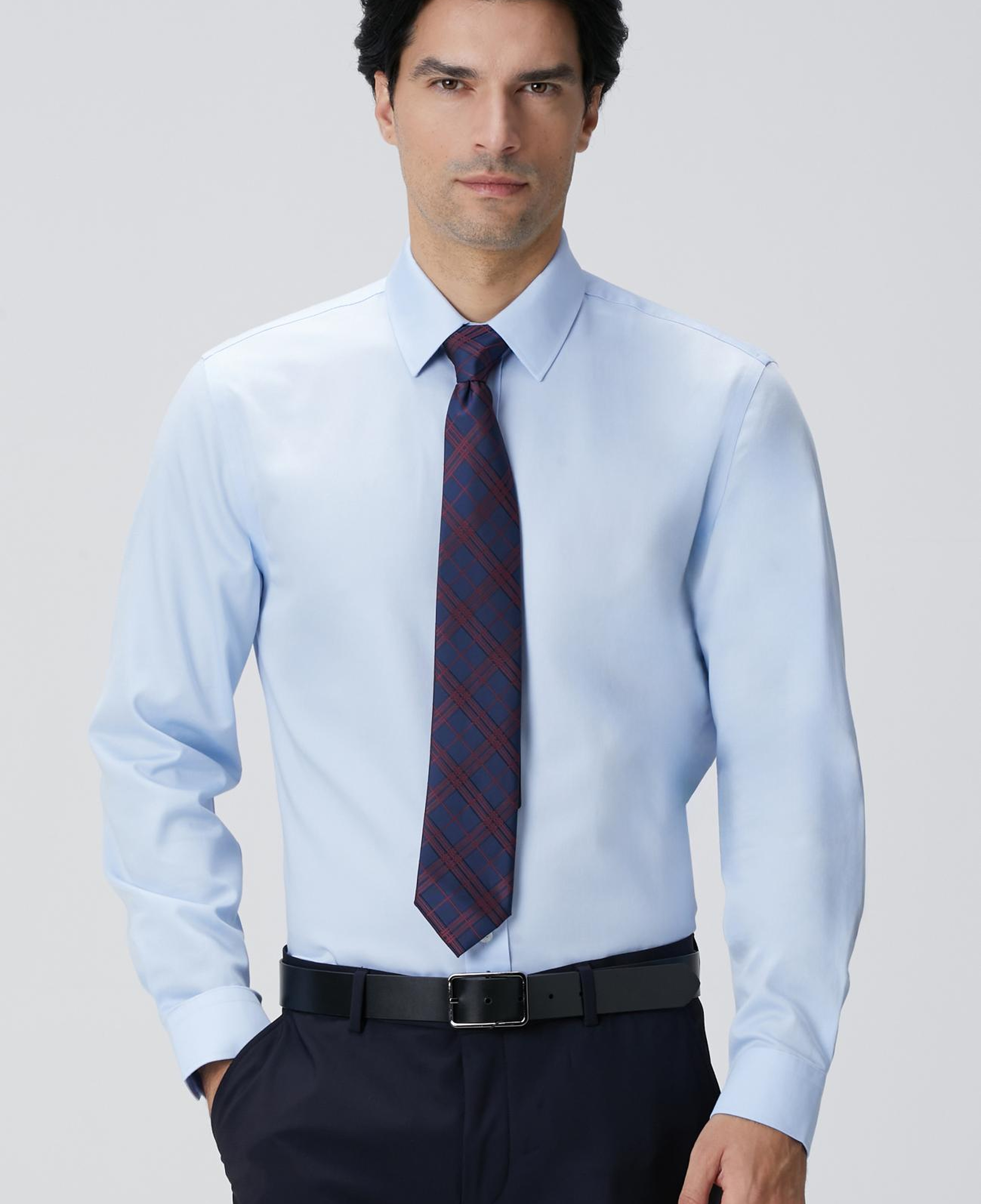 Network Erkek Non-Iron Mavi Saten Gömlek