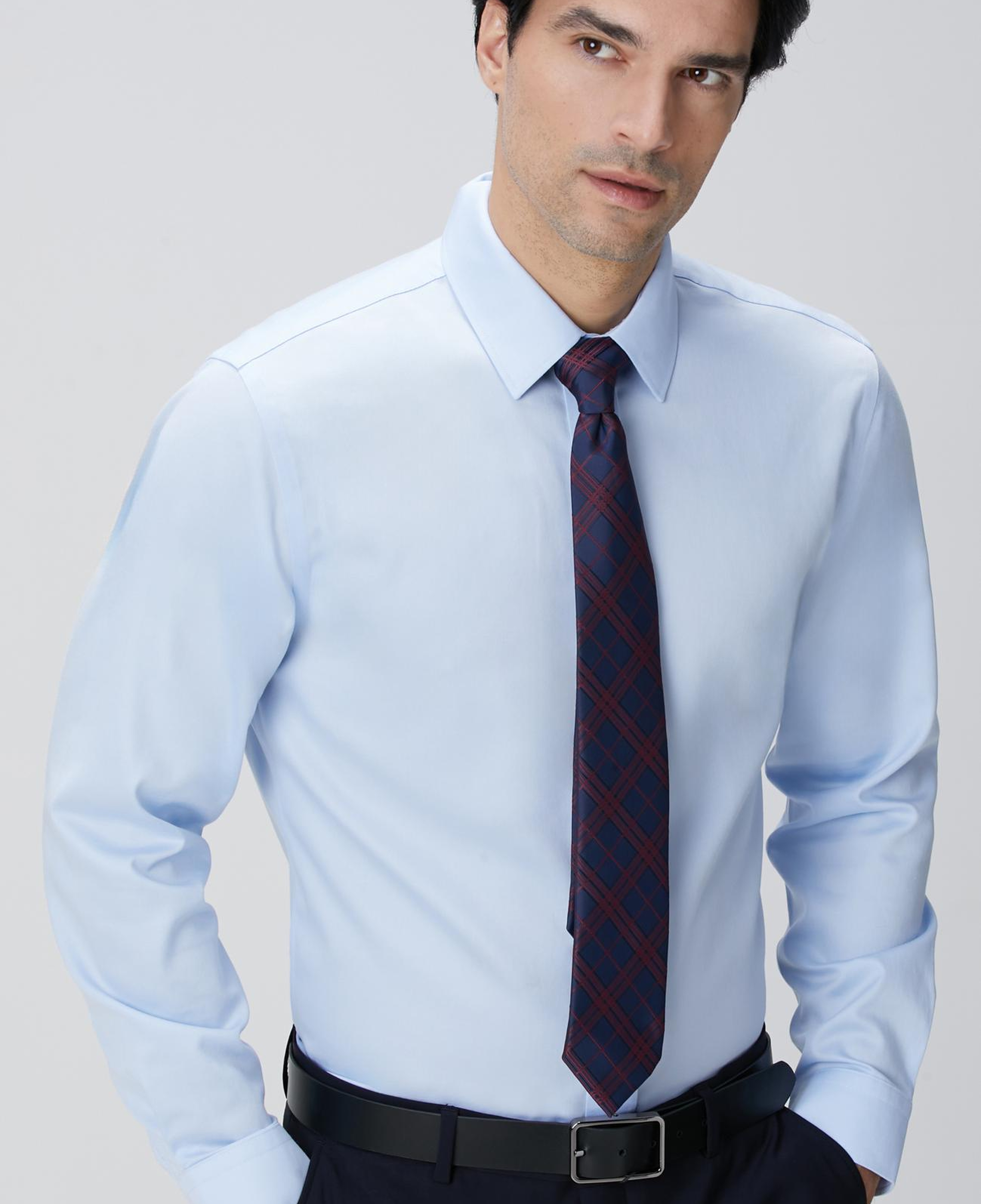 Network Erkek Non-Iron Mavi Saten Gömlek