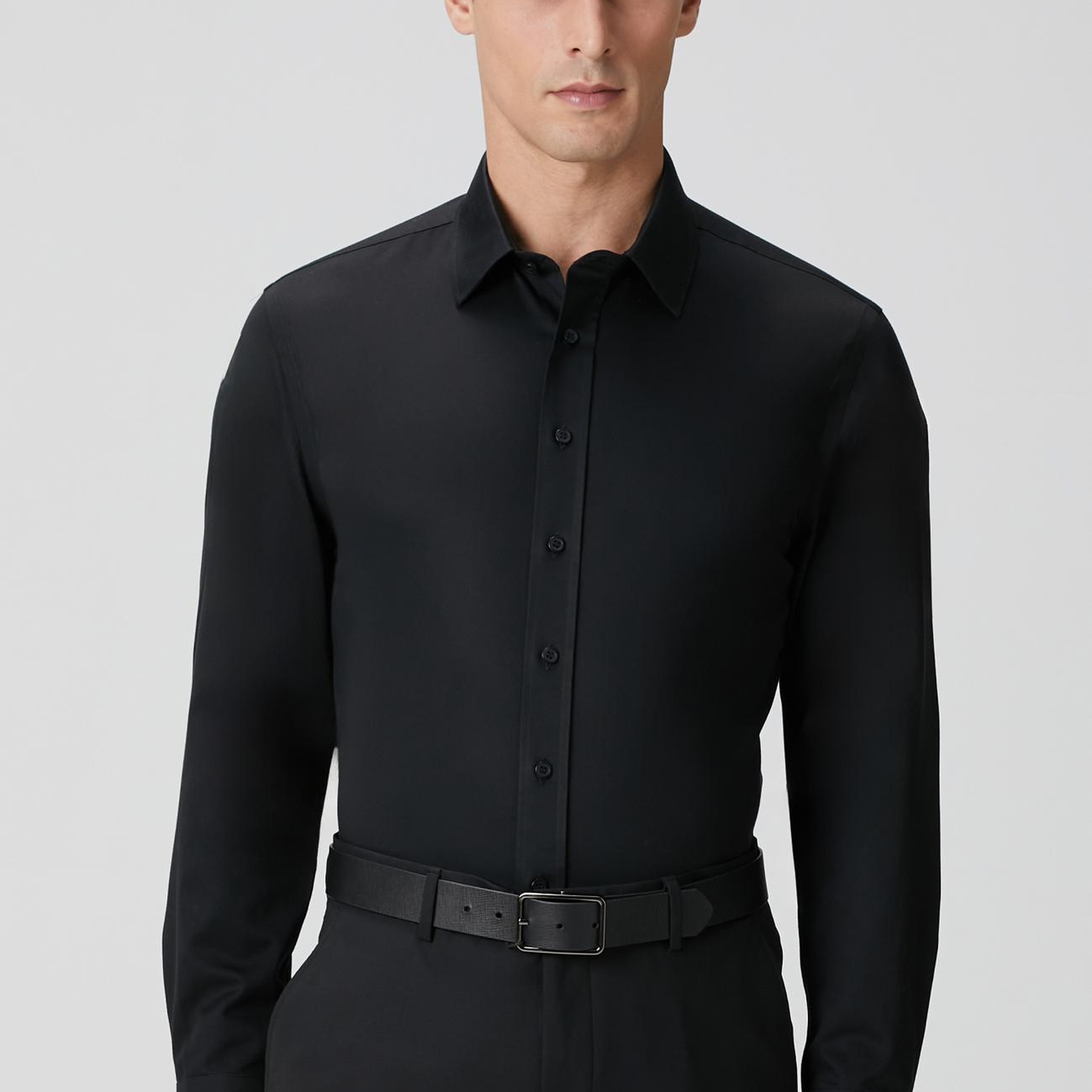 Network Erkek Non-Iron Siyah Saten Gömlek