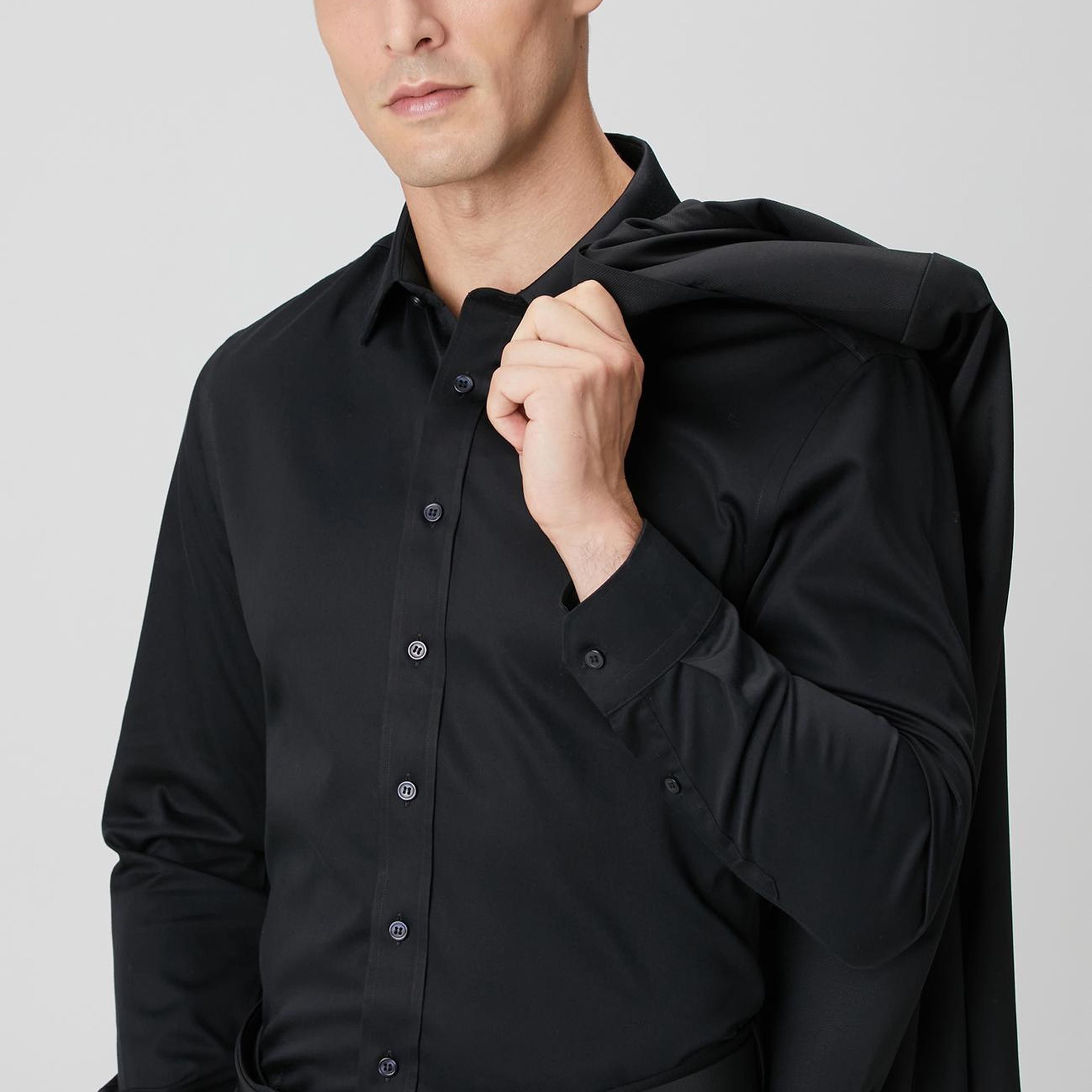 Network Erkek Non-Iron Siyah Saten Gömlek