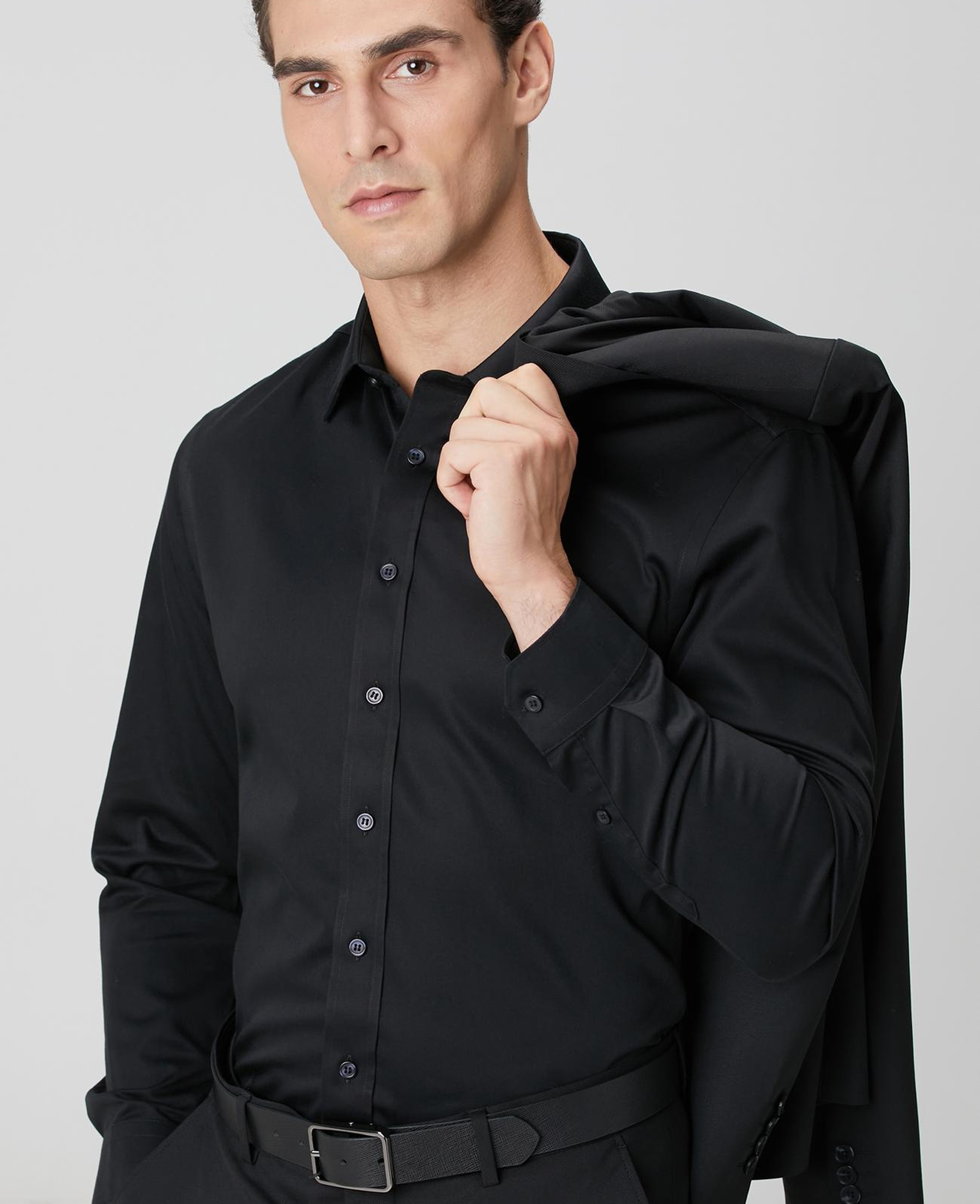 Network Erkek Non-Iron Siyah Saten Gömlek