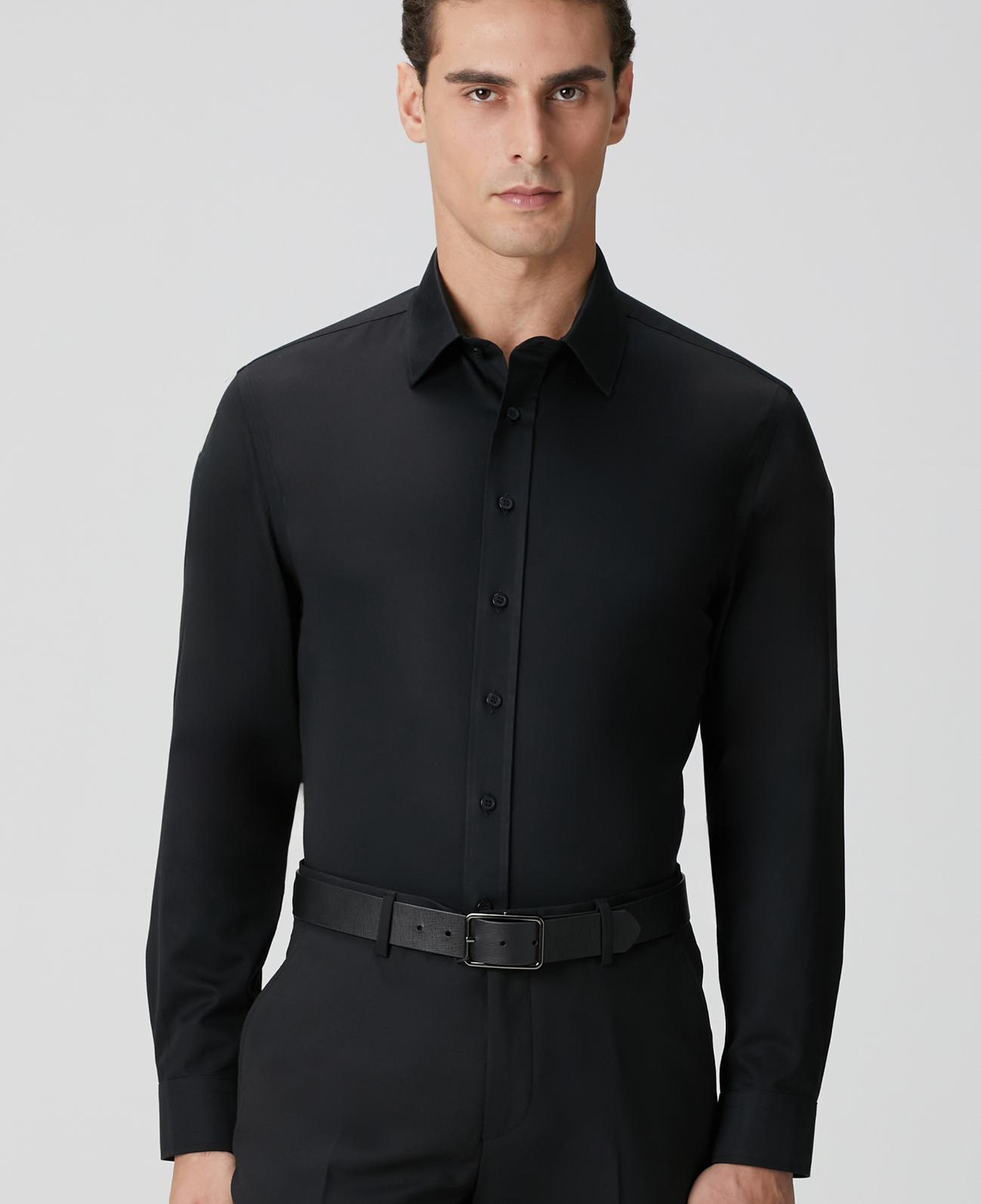 Network Erkek Non-Iron Siyah Saten Gömlek