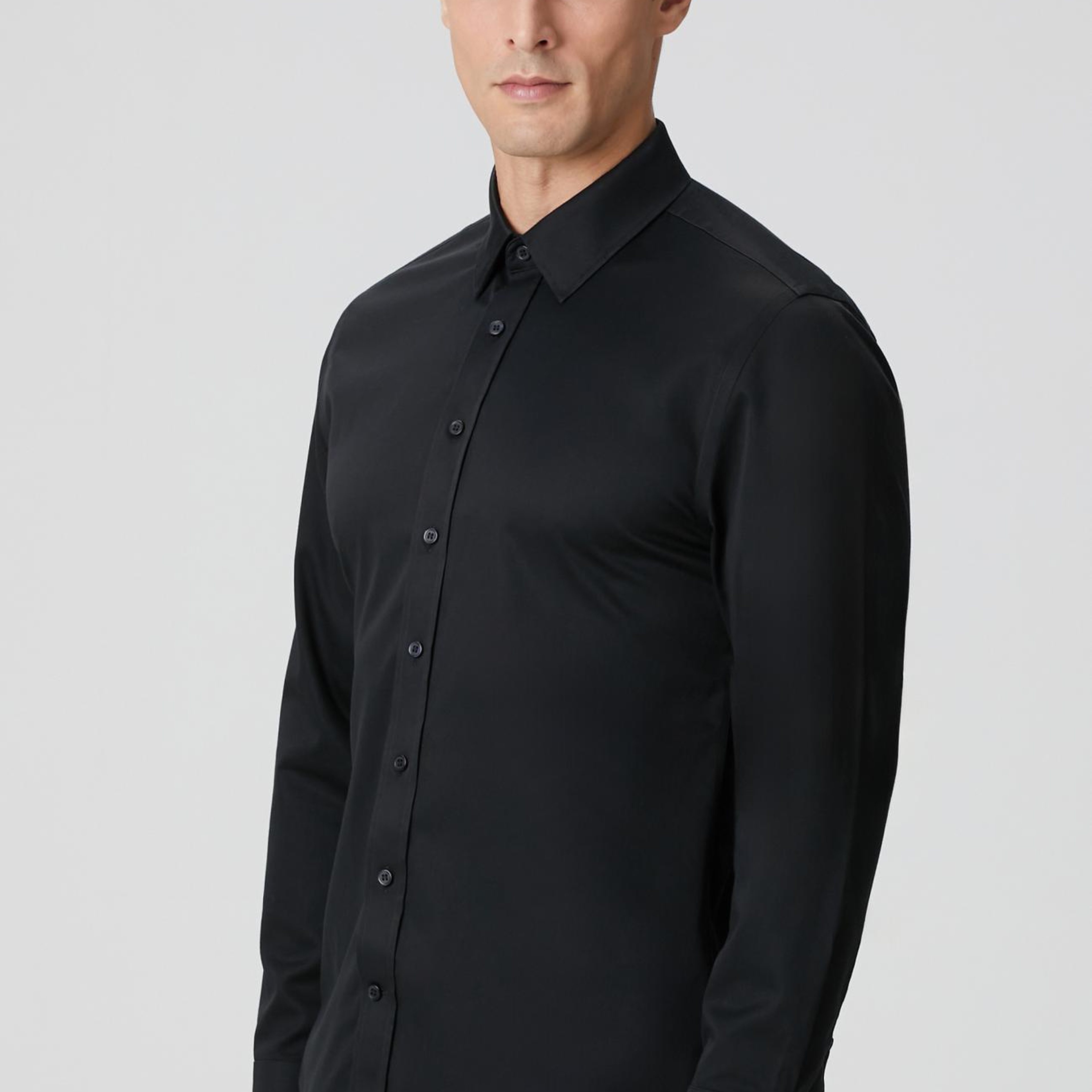 Network Erkek Non-Iron Siyah Saten Gömlek