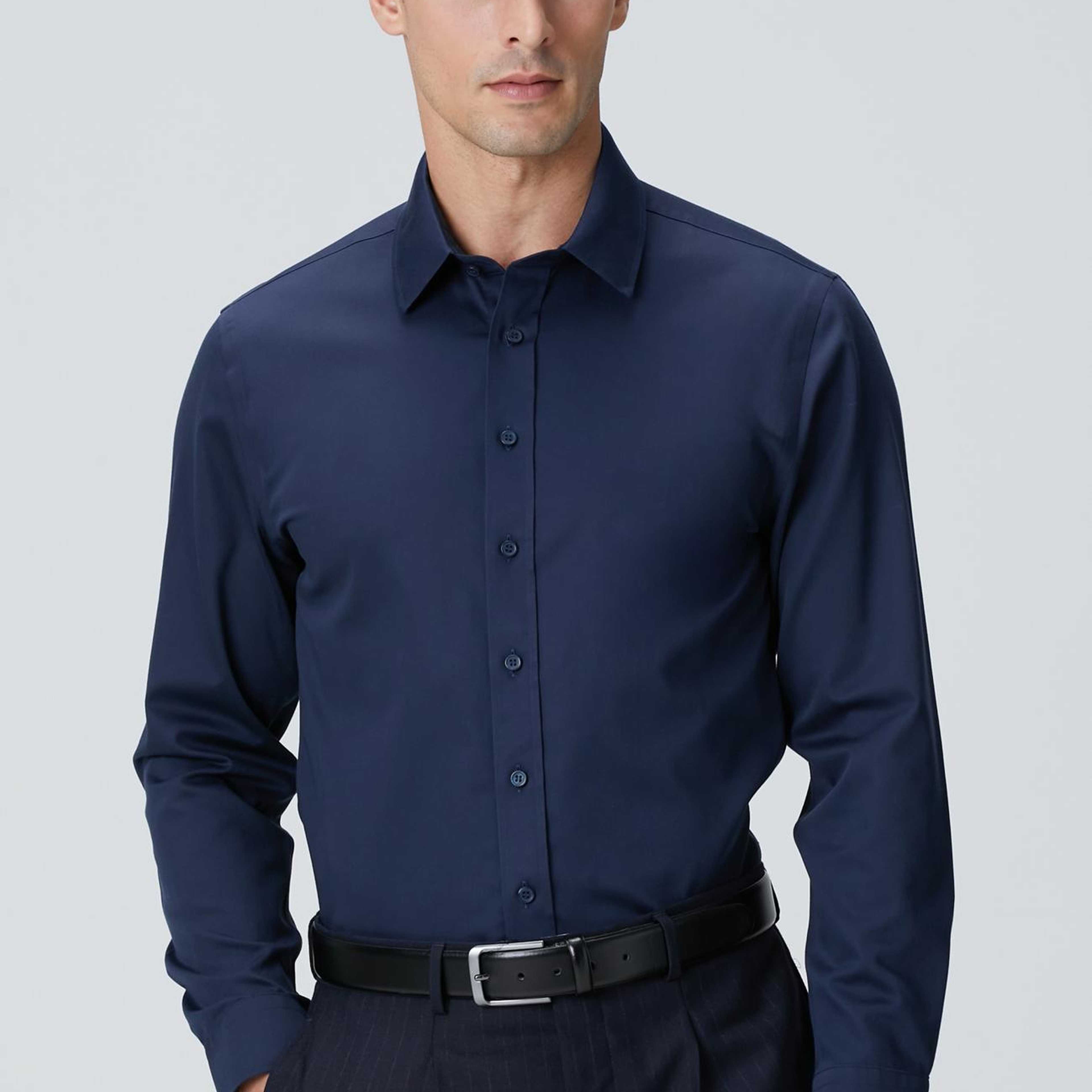 Network Erkek Non-Iron Lacivert Saten Gömlek