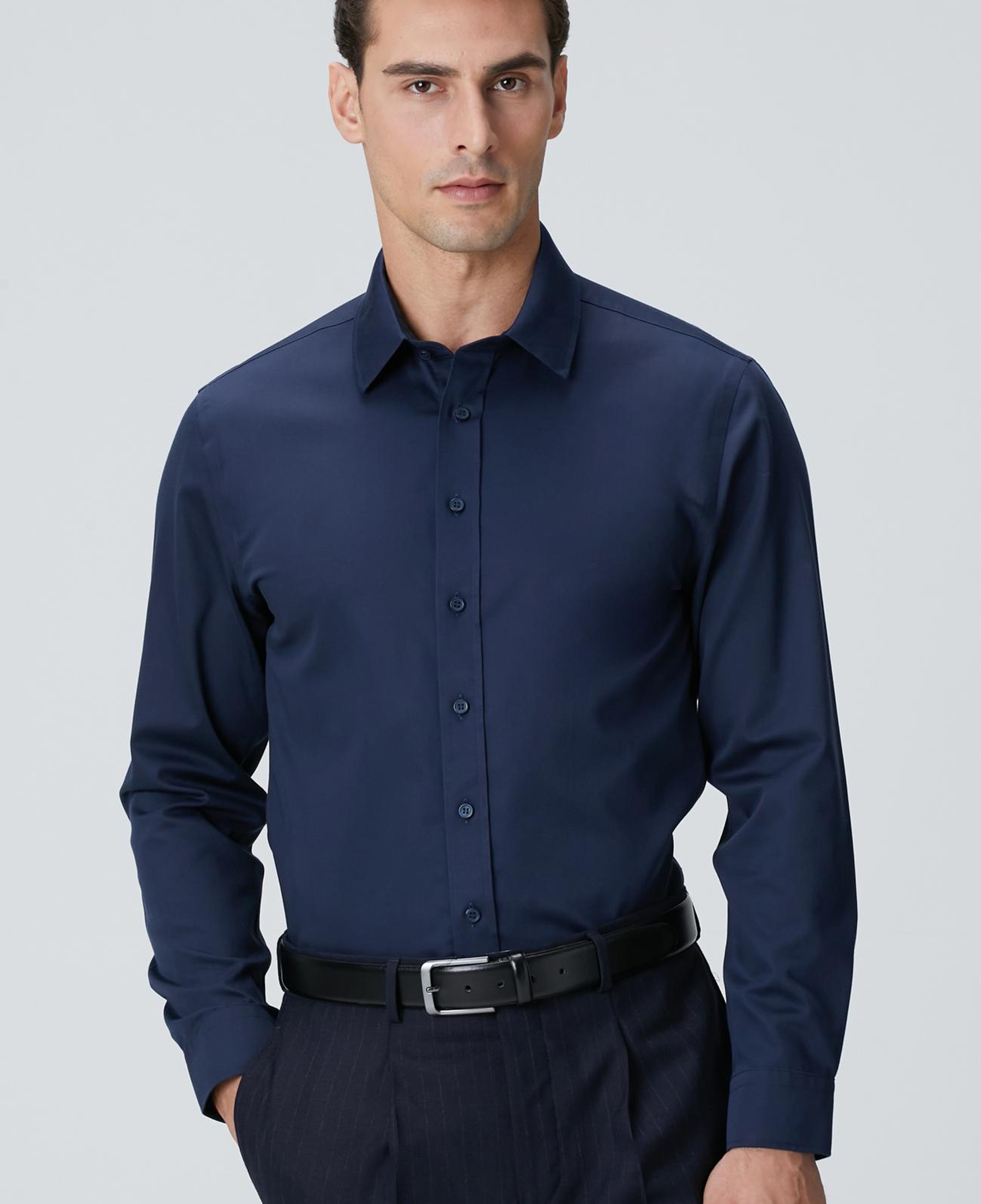 Network Erkek Non-Iron Lacivert Saten Gömlek