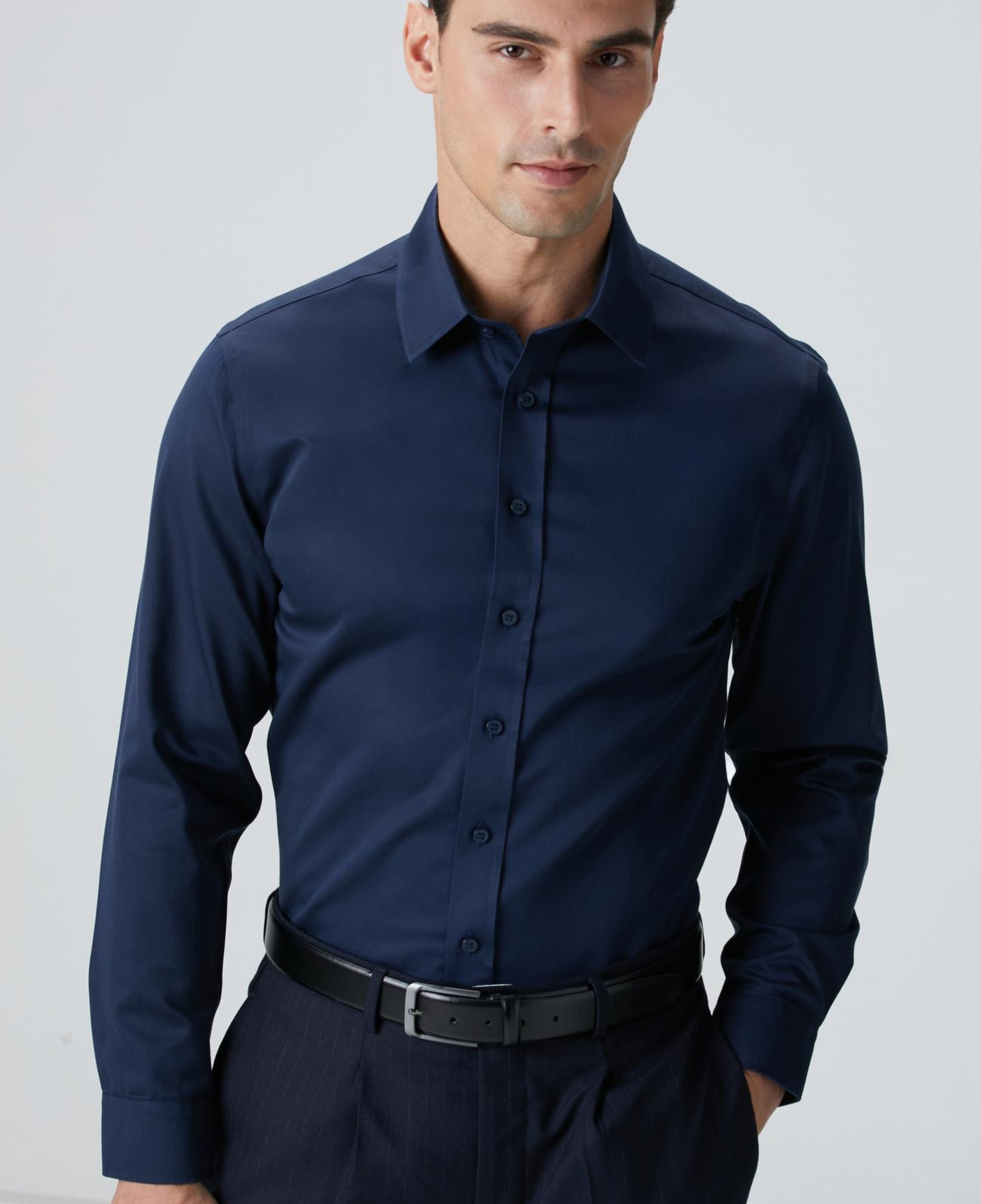 Network Erkek Non-Iron Lacivert Saten Gömlek